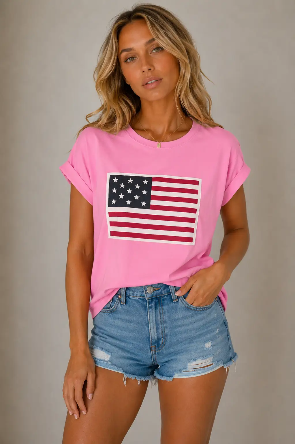 Zenana The American Flag Patch Tee - Clothing Tops