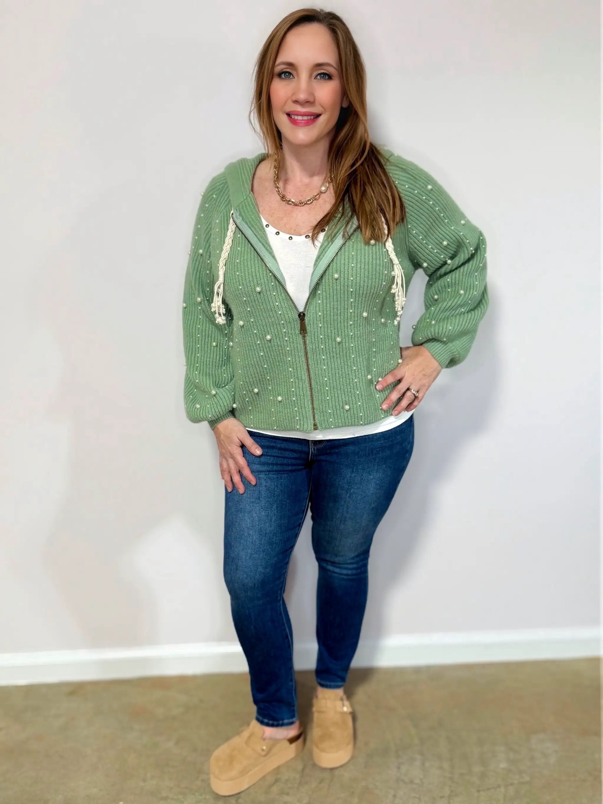 POL POL Pearl Trim Sweater Cardigan - Sweaters