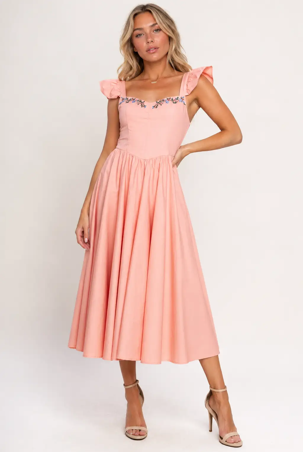 FLYING TOMATO The Blushing Meadow Embroidered Midi Dress - Dresses