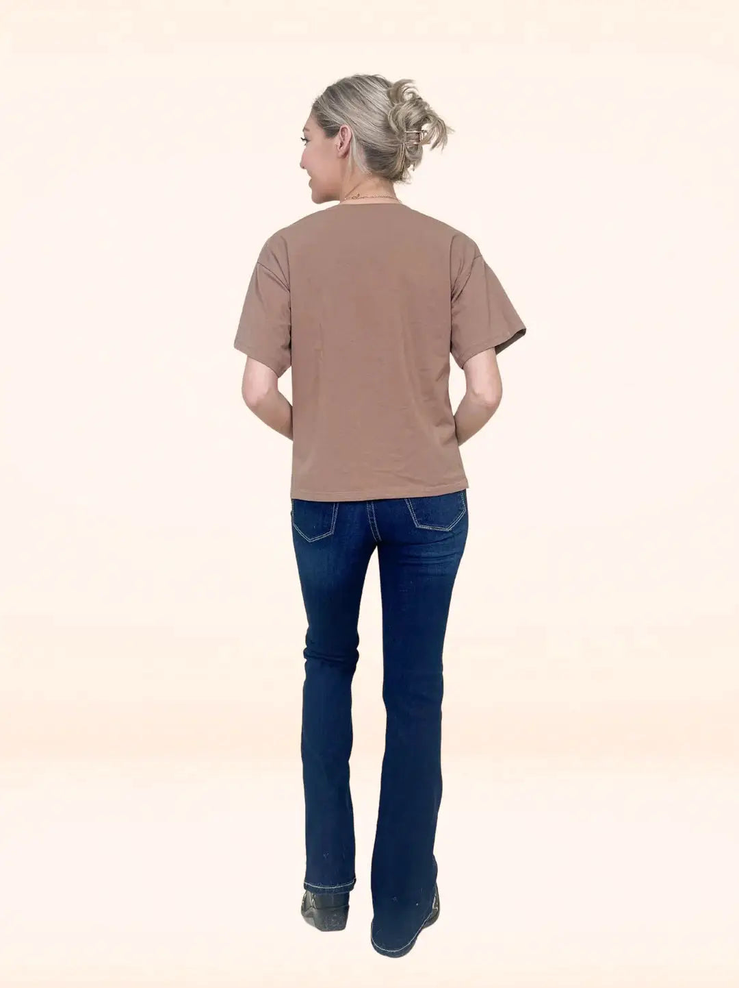 Grace & Emma Tan Bandana Mom Crop Top - T-Shirts