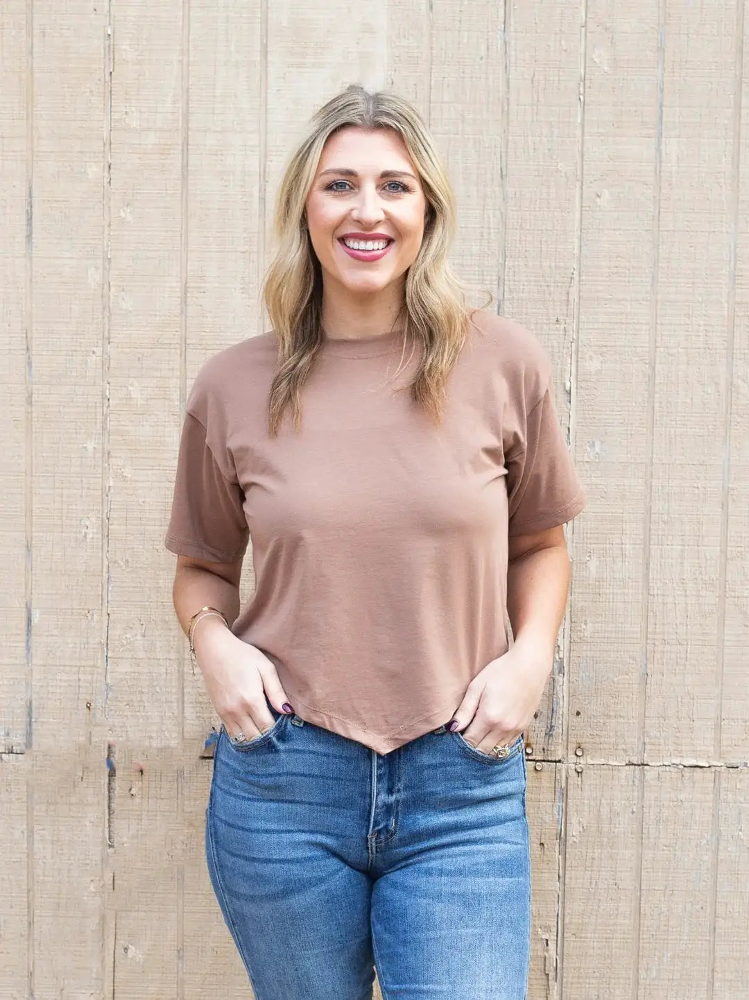 Grace & Emma Tan Bandana Mom Crop Top - T-Shirts