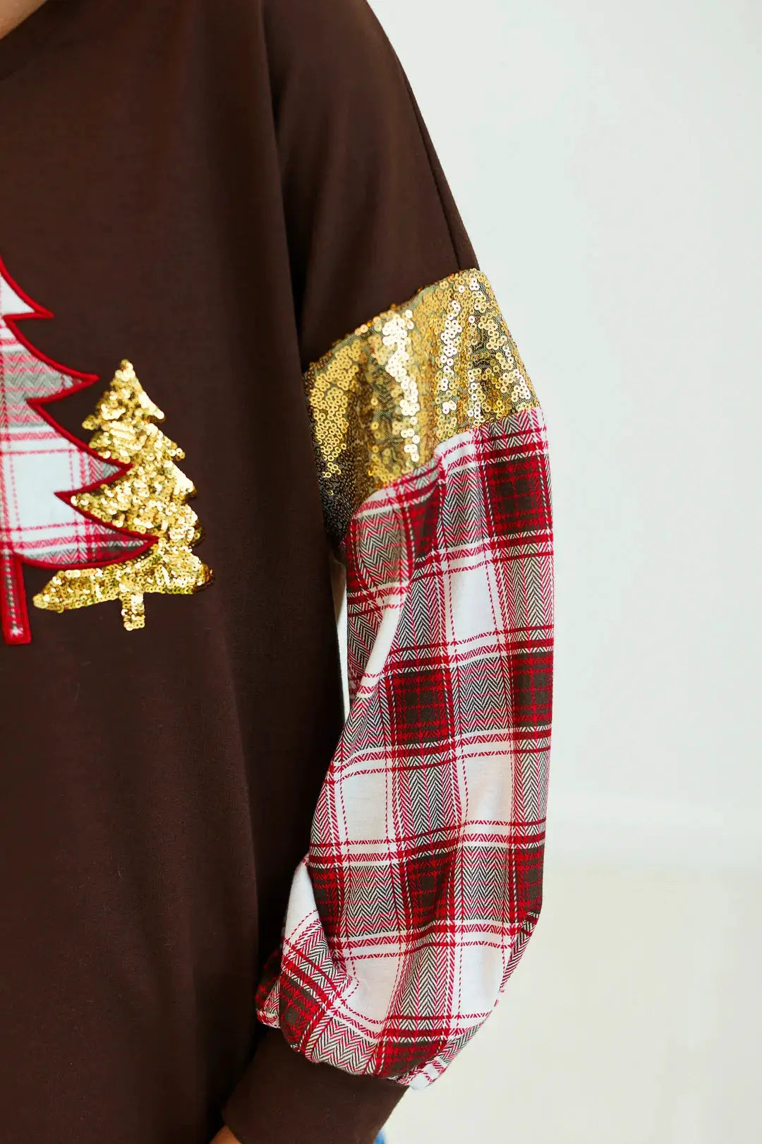 Grace & Emma The Brown Plaid Christmas Tree Top - Sweaters