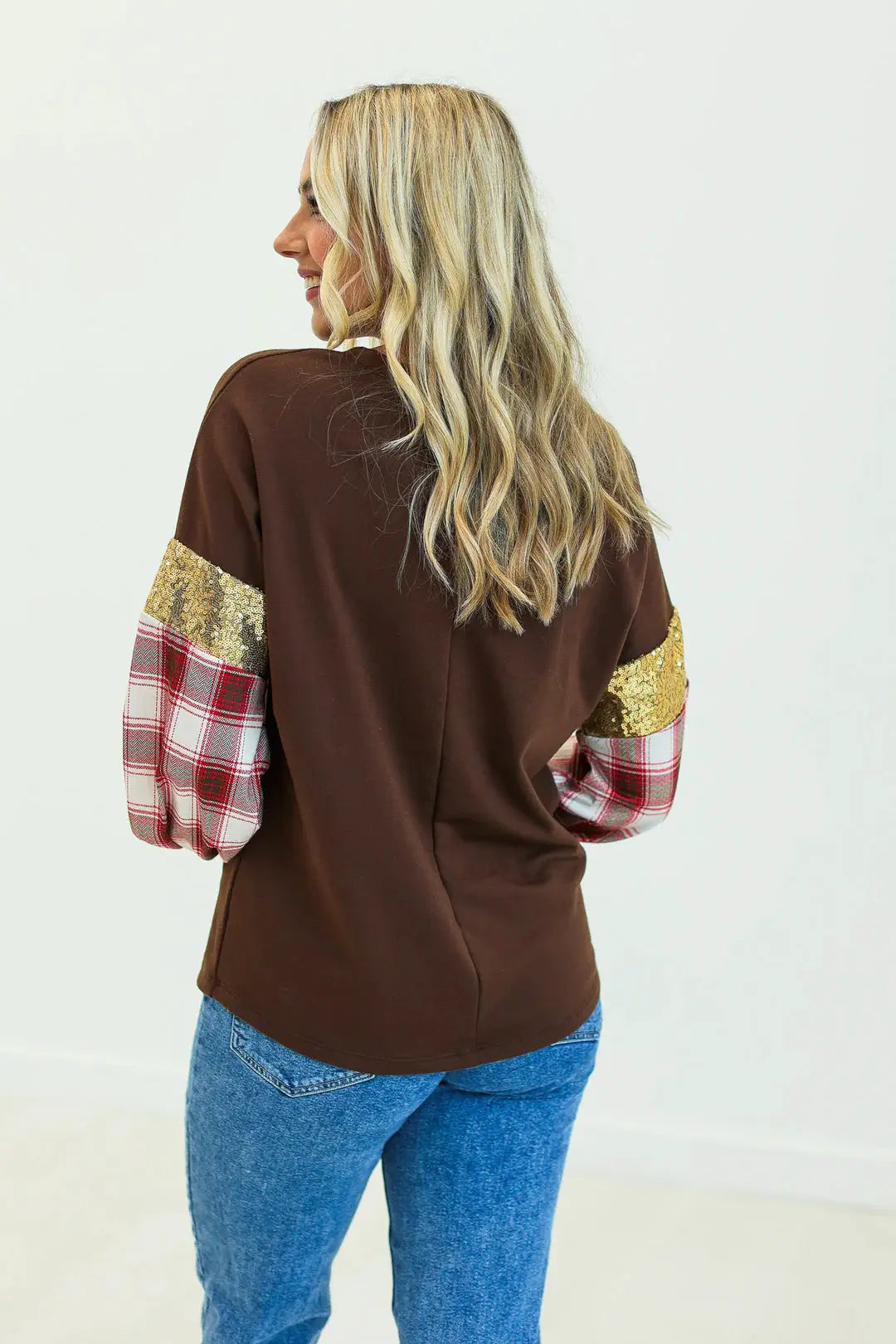 Grace & Emma The Brown Plaid Christmas Tree Top - Sweaters