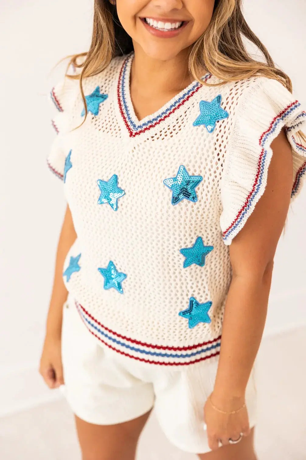 Grateful Threads Boutique Sequin Stars Knit Vest - Vests