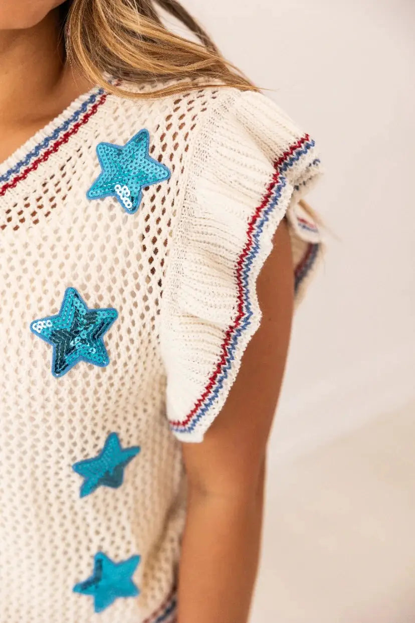 Grateful Threads Boutique Sequin Stars Knit Vest - Vests