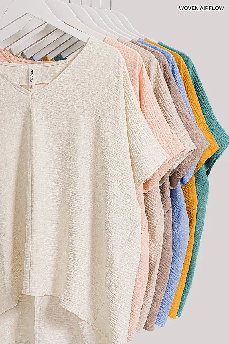 Zenana Zenana Plus Woven Airflow V-Neck Dolman Short Sleeve Top - Blouses Plus Woven Airflow V-Neck Dolman Short Sleeve Top