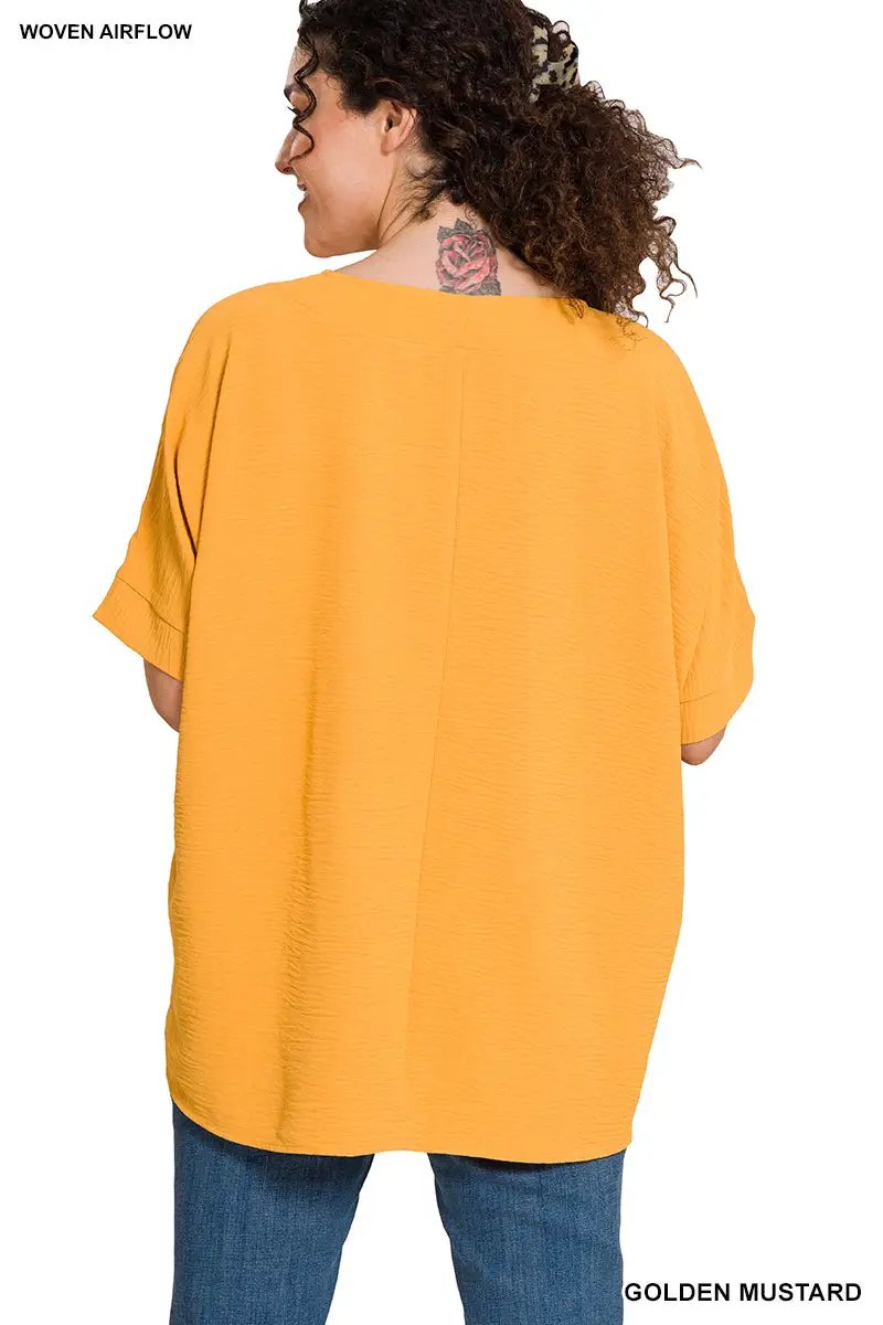 Zenana Zenana Plus Woven Airflow V-Neck Dolman Short Sleeve Top - Blouses Plus Woven Airflow V-Neck Dolman Short Sleeve Top