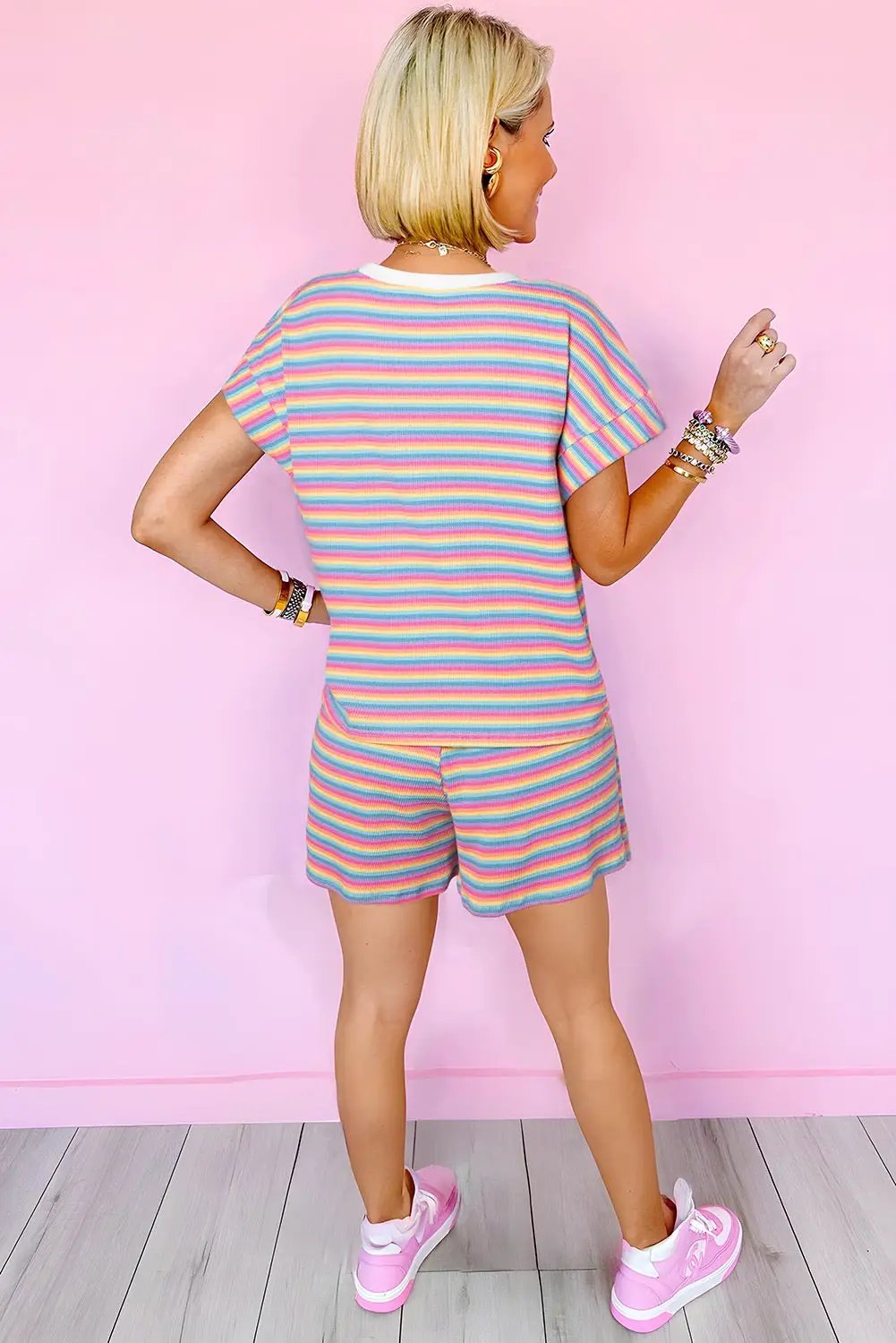 Grateful Threads Boutique Summer Stripes Lounge Set – Tee & Tassel Shorts - Outfit Sets
