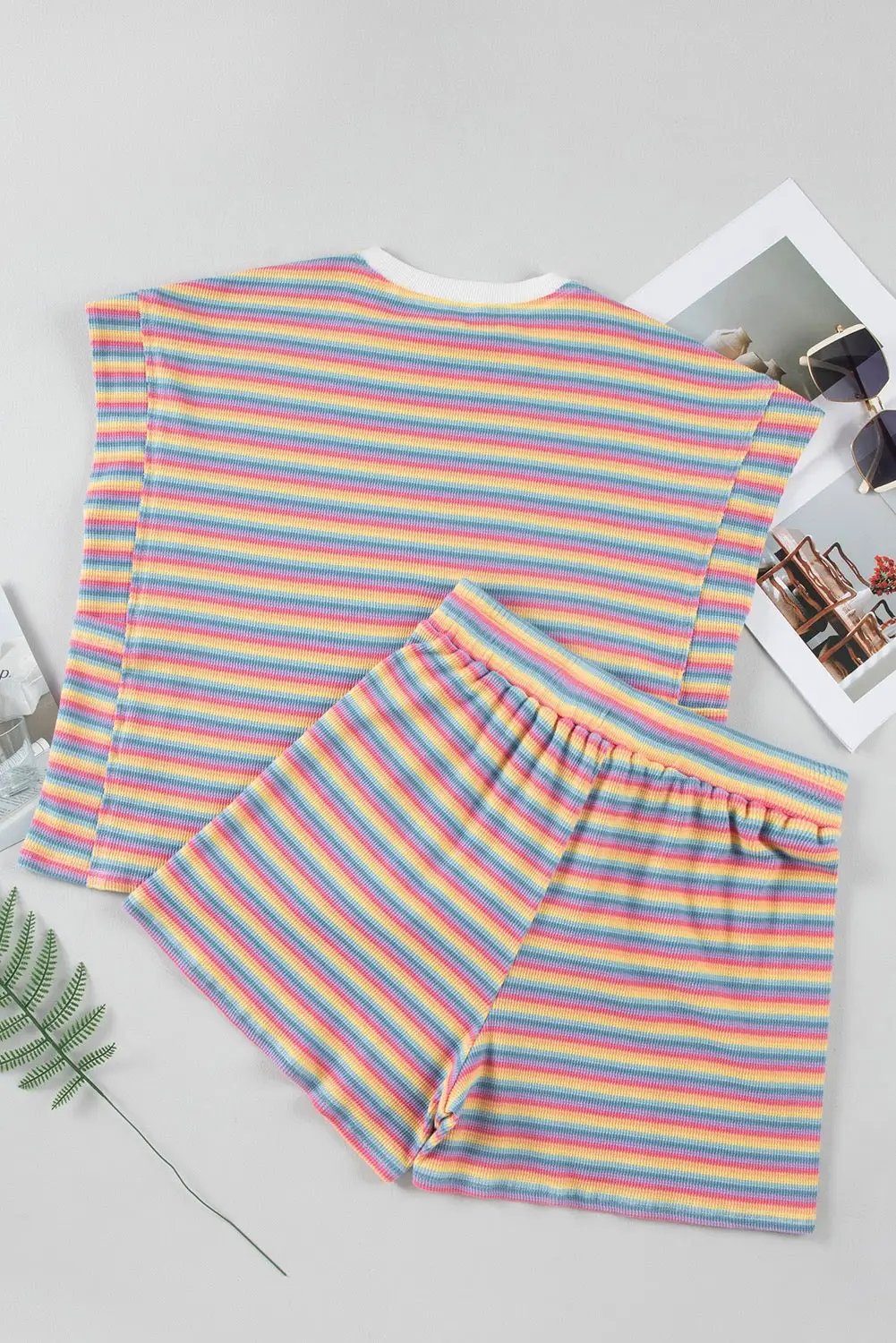 Grateful Threads Boutique Summer Stripes Lounge Set – Tee & Tassel Shorts - Outfit Sets