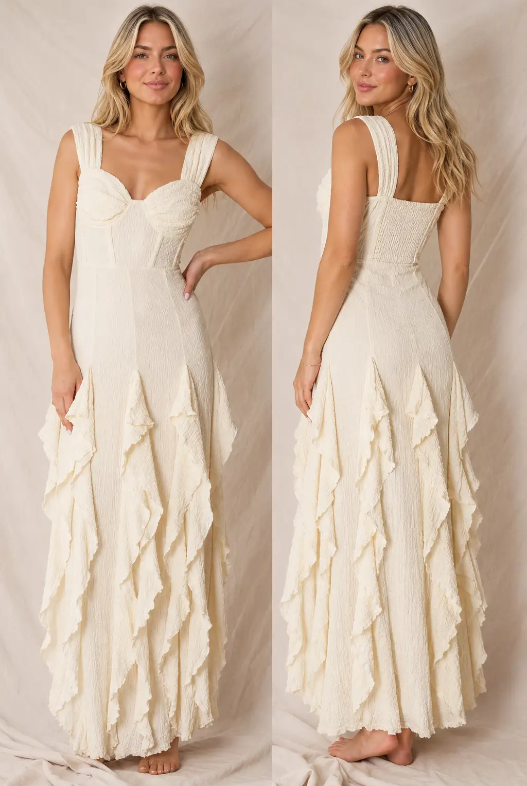 En Crème The Moonlight Waltz Maxi Dress - Dresses Ivory Sleeveless ruffle maxi dress