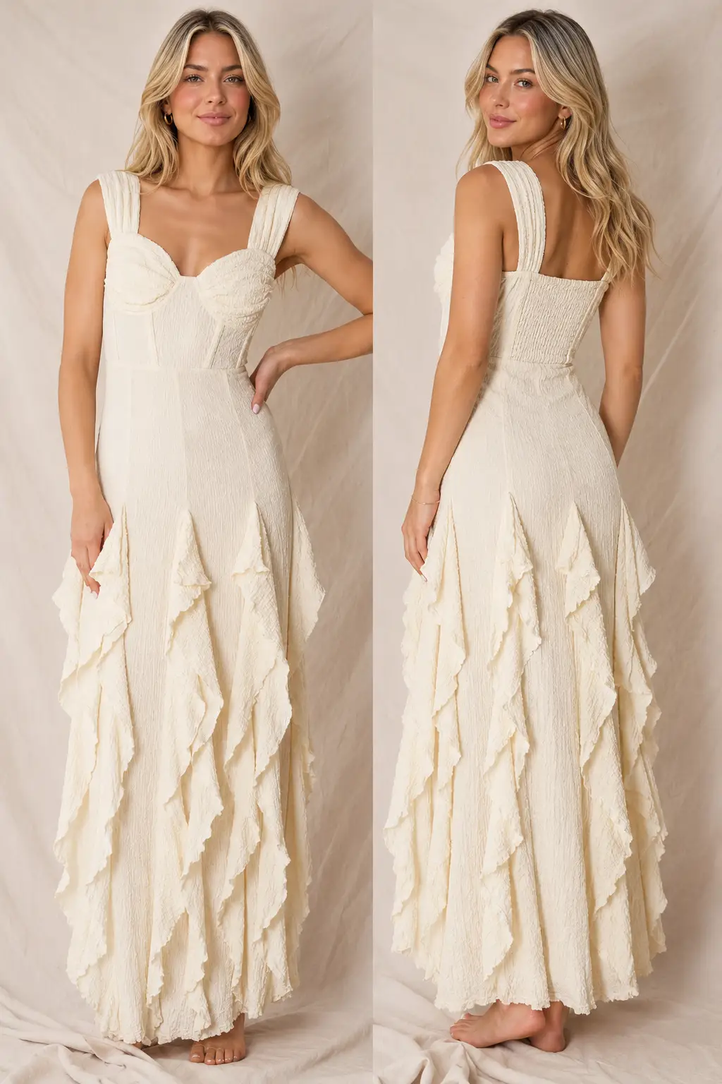 En Crème The Moonlight Waltz Maxi Dress - Dresses Ivory Sleeveless ruffle maxi dress