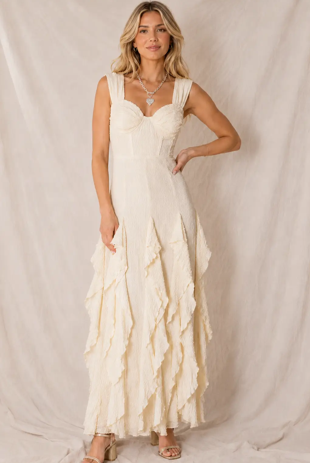 En Crème The Moonlight Waltz Maxi Dress - Dresses Ivory Sleeveless ruffle maxi dress