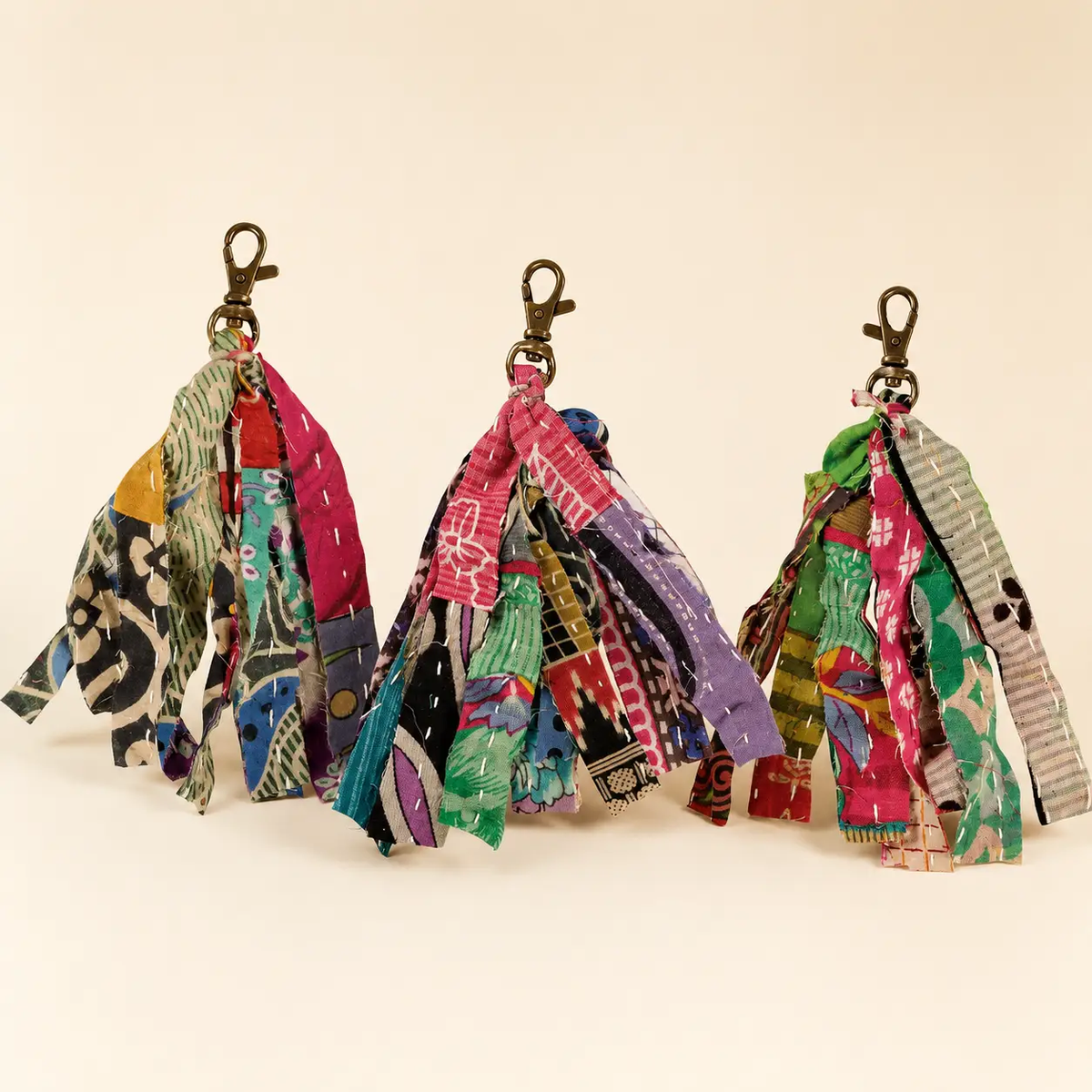 Primitives by Kathy Kantha Strips Antique Brass Keychain - Keychains