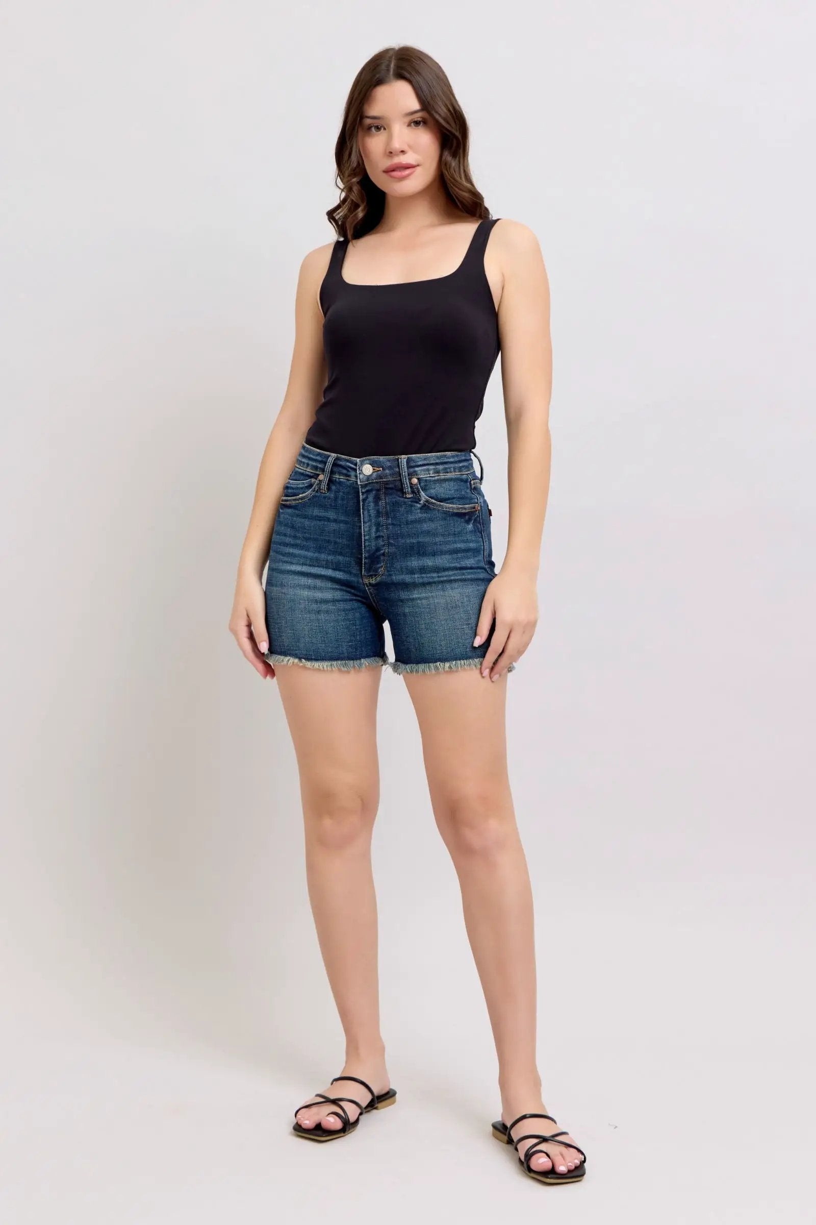 Judy Blue Judy Blue High Waist Tummy Control Fray Hem & Shield Back Pocket Denim Shorts - Shorts Judy Blue High Waist Tummy Control Fray Hem & Shield Back Pocket Denim Shorts