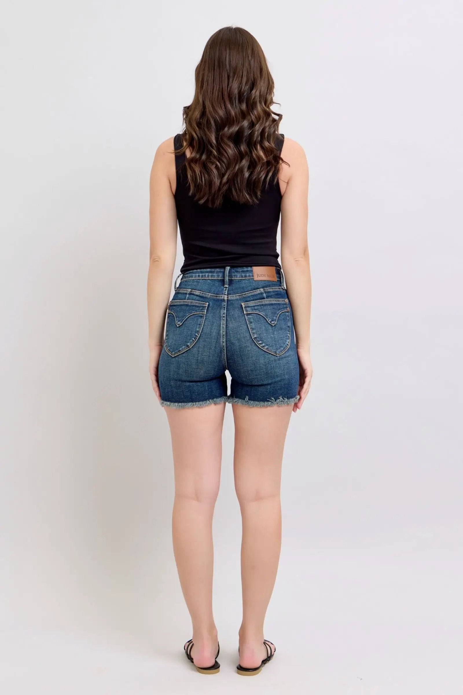 Judy Blue Judy Blue High Waist Tummy Control Fray Hem & Shield Back Pocket Denim Shorts - Shorts Judy Blue High Waist Tummy Control Fray Hem & Shield Back Pocket Denim Shorts