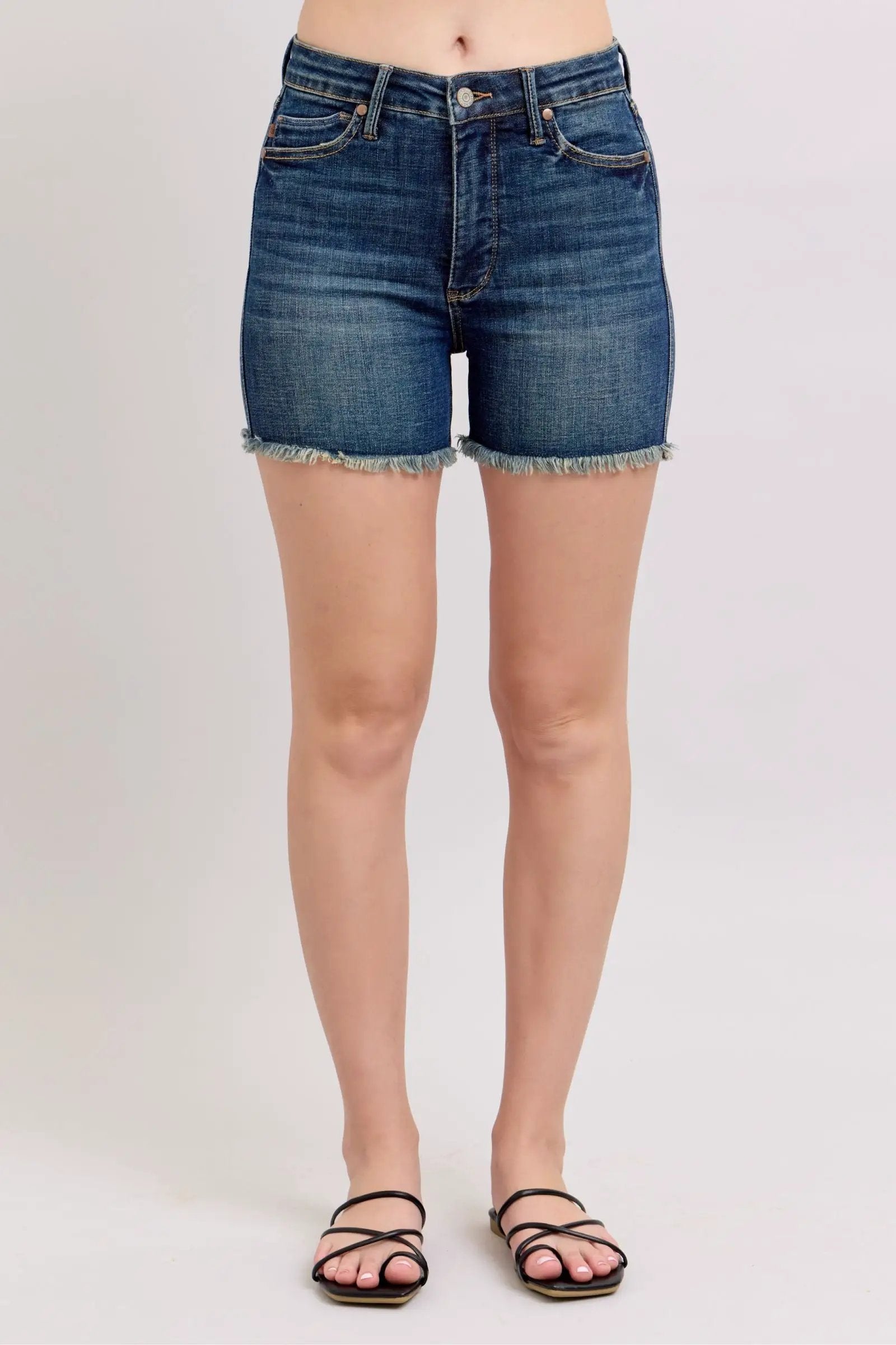 Judy Blue Judy Blue High Waist Tummy Control Fray Hem & Shield Back Pocket Denim Shorts - Shorts Judy Blue High Waist Tummy Control Fray Hem & Shield Back Pocket Denim Shorts