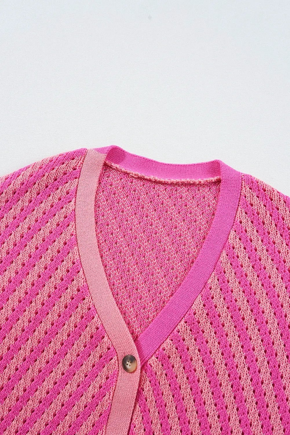 Grateful Threads Boutique Sunset Sorbet Buttoned Cardigan - Cardigans Pink Striped Buttoned V Neck Drop Shoulder Cardigan
