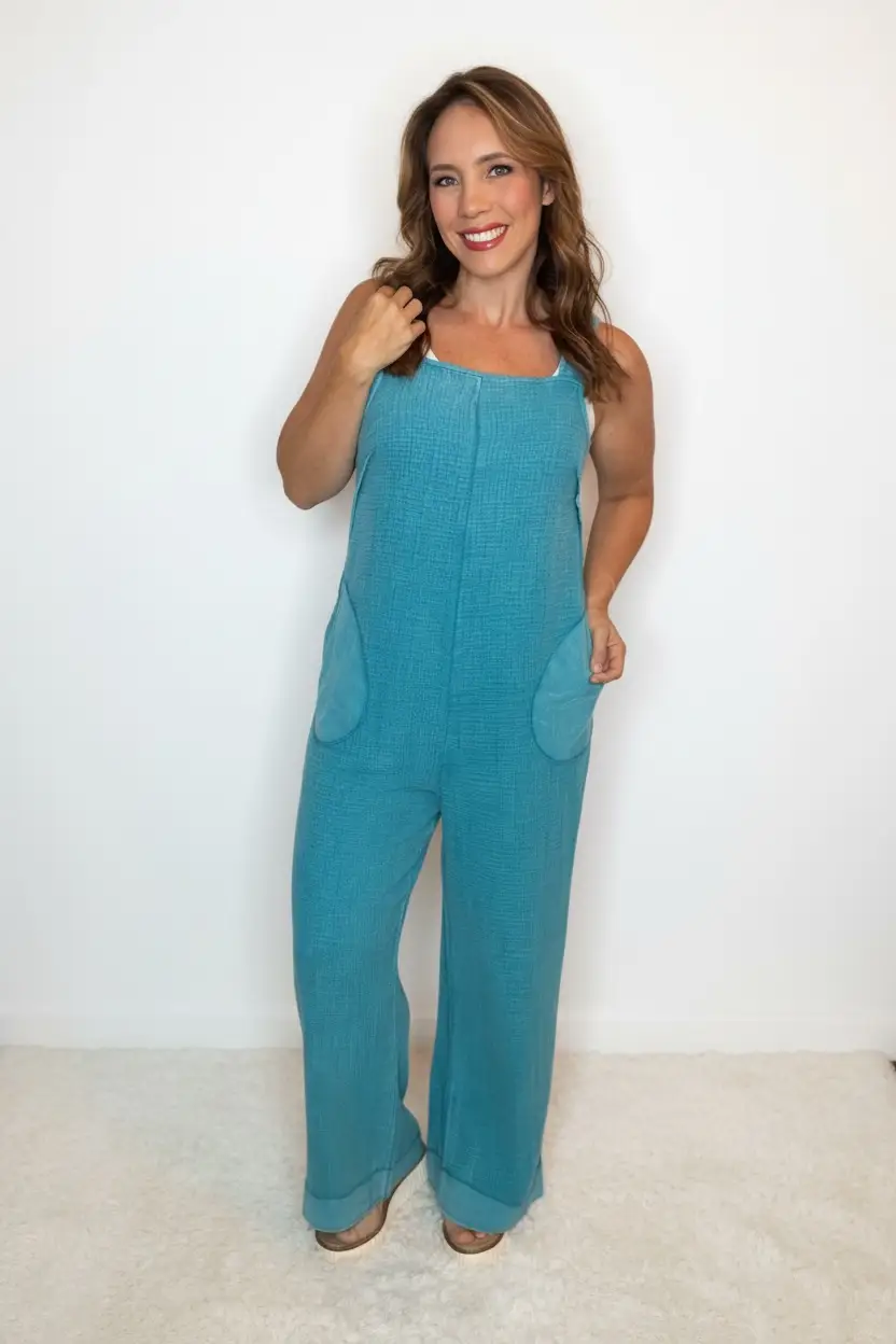 Zenana Zenana Double Gauze Washed Wide Leg Overalls - One-Pieces Zenana Double Gauze Washed Wide Leg Overalls