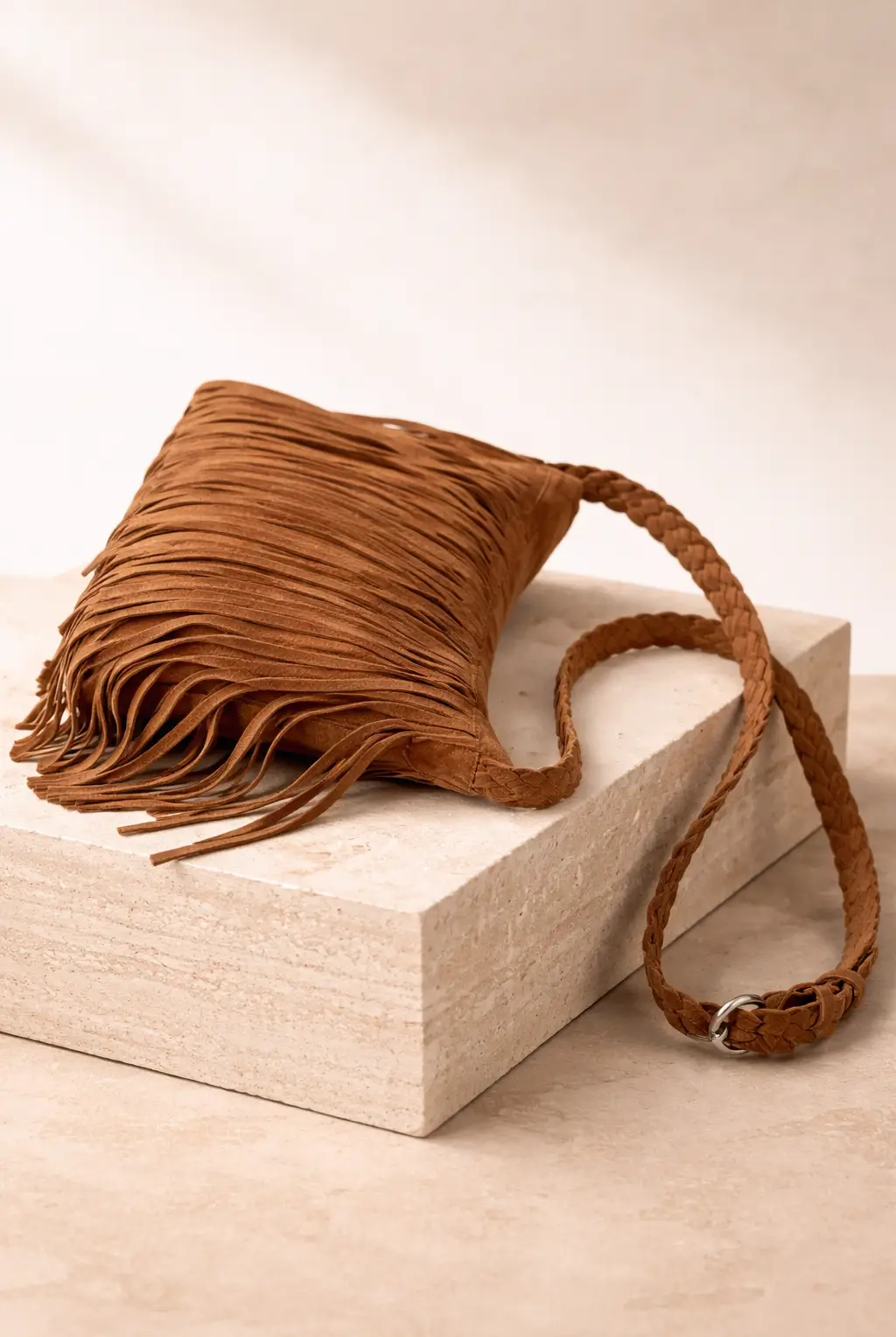 FurDecoration The Desert Dancer Camel Fringe Shoulder Bag - Handbags