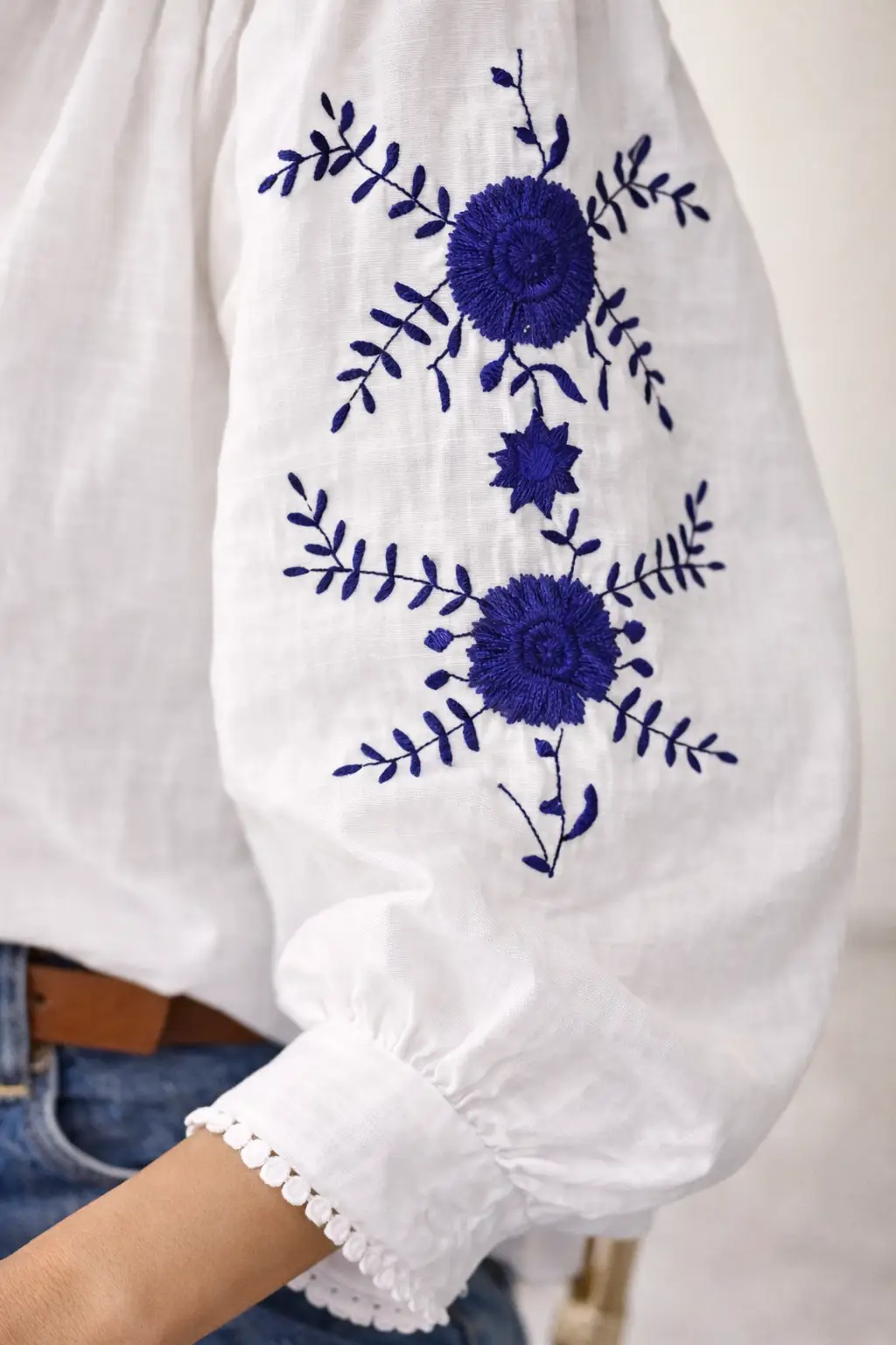 Grateful Threads Boutique White Floral Bracelet Sleeve Shirt - Blouses