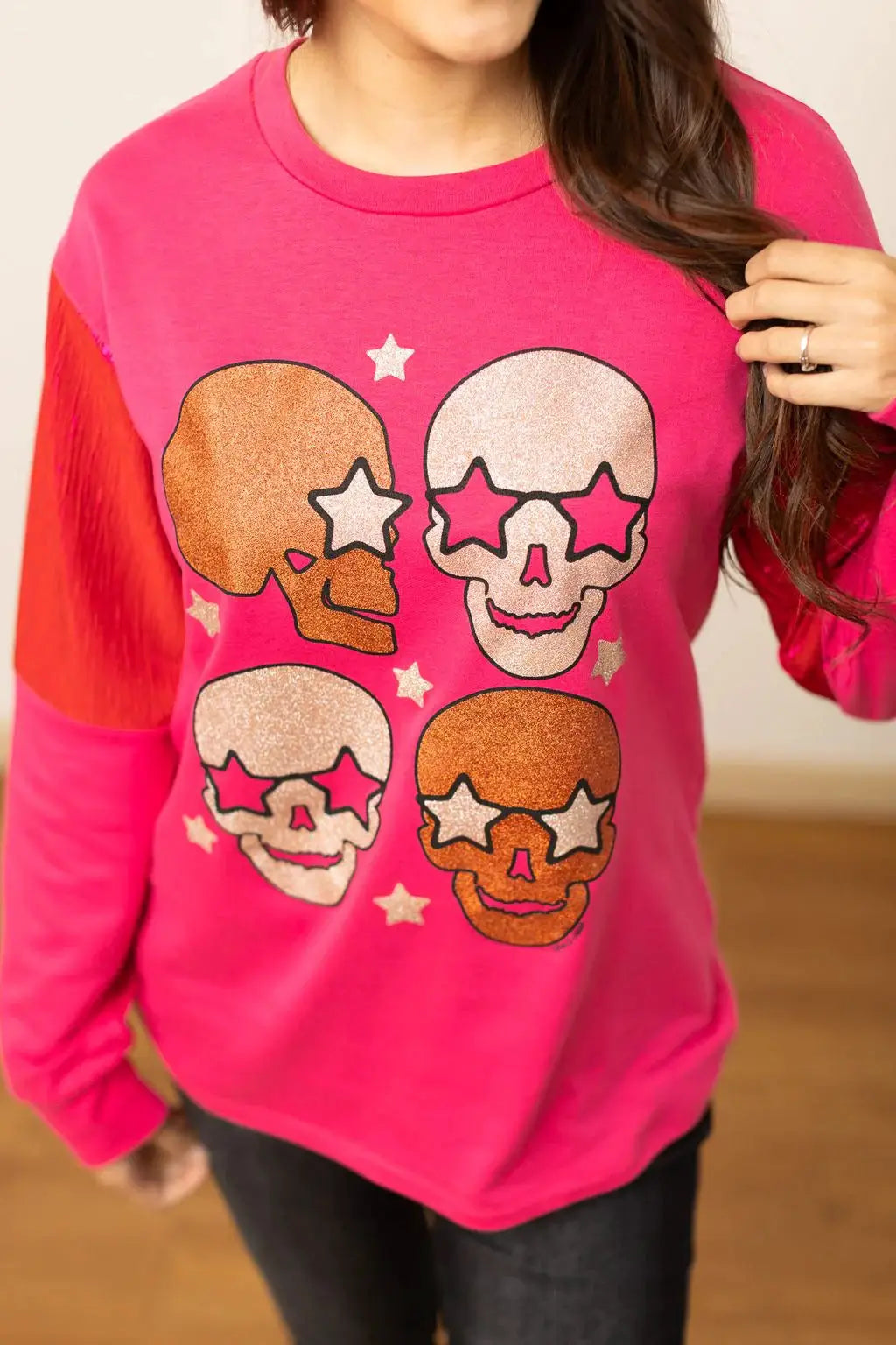 Grace & Emma Shiny Skull Hot Pink Sweatshirt - Sweatshirts