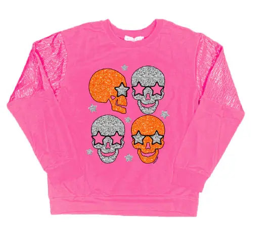 Grace & Emma Shiny Skull Hot Pink Sweatshirt - Sweatshirts