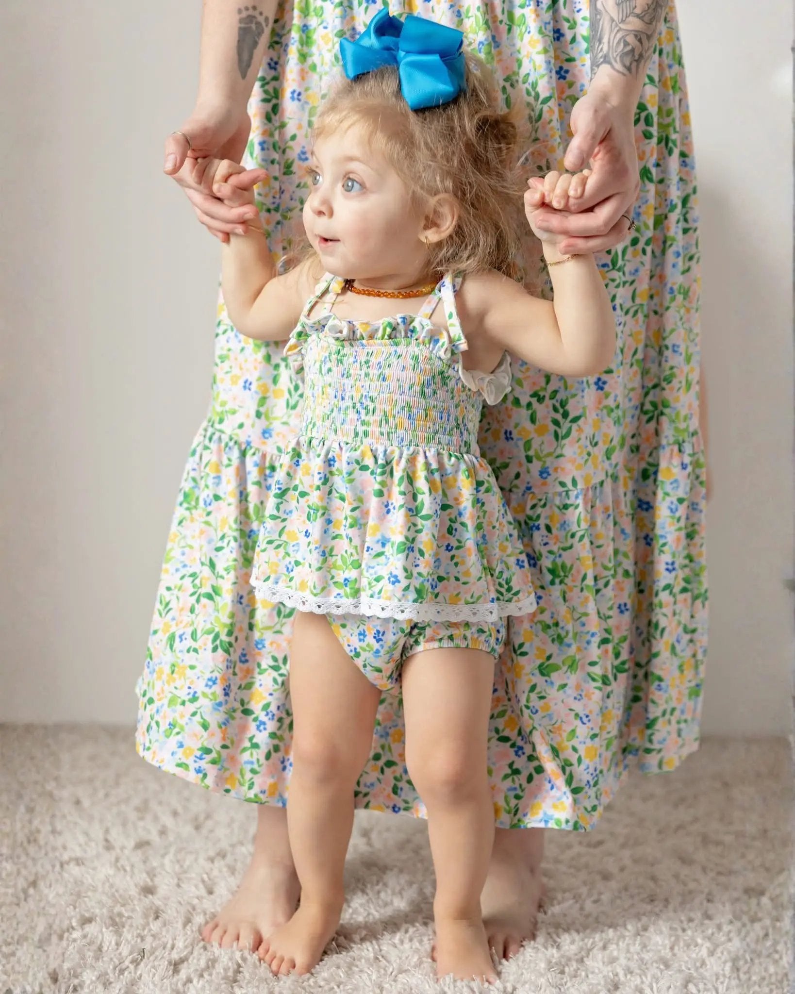 Marie Nicole Clothing Marie Nicole Clothing - Flowerfield Twirl Smocked Ruffle Bubble - BABY - Baby One-Pieces