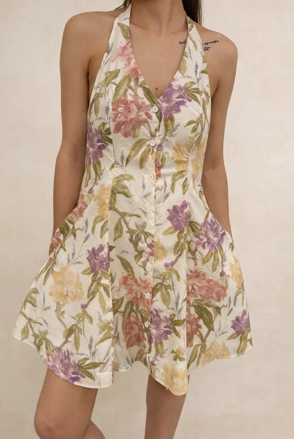 in february The Meadowlight Floral Halter Mini Dress - Dresses