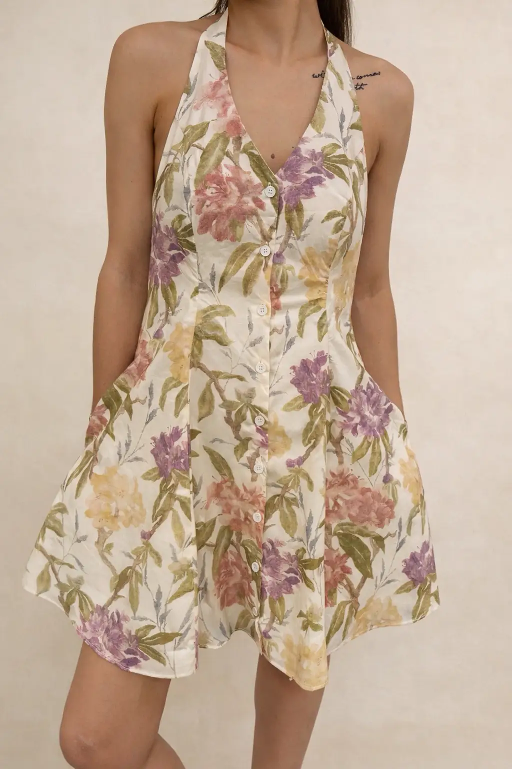 in february The Meadowlight Floral Halter Mini Dress - Dresses