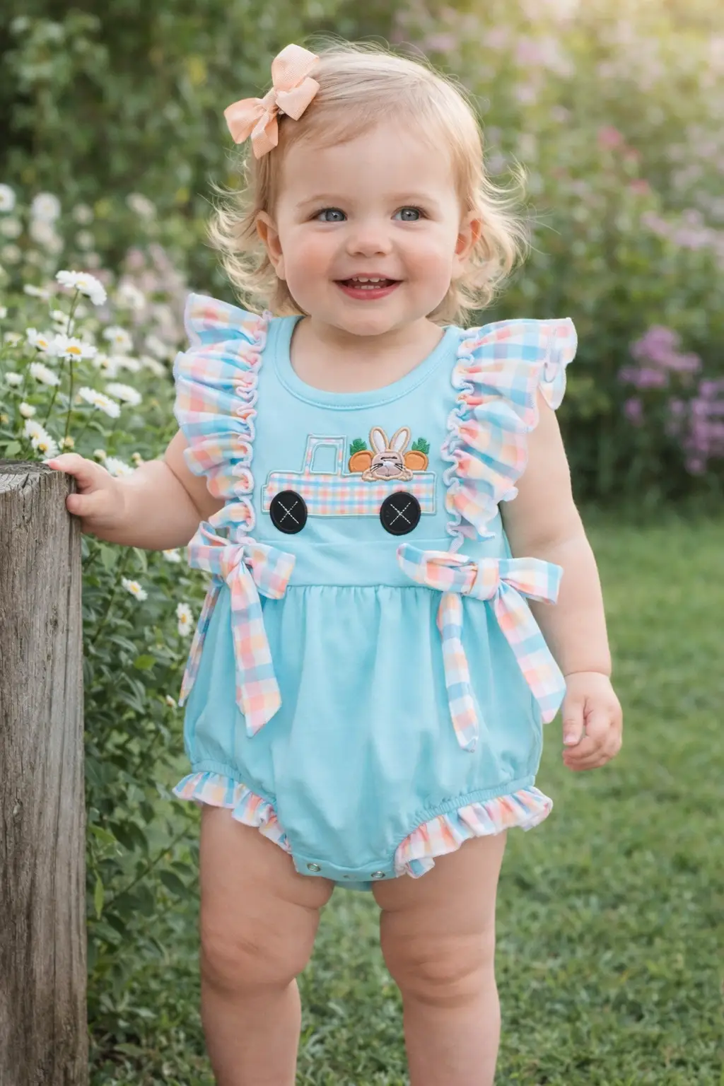 Marie Nicole Clothing The Bunny Carrot Delivery Embroidered Ruffle Bubble Romper - Baby One-Pieces