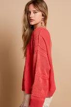 POL POL Oversized Textured Vintage Washed Sweater in Cherry Red - Sweaters