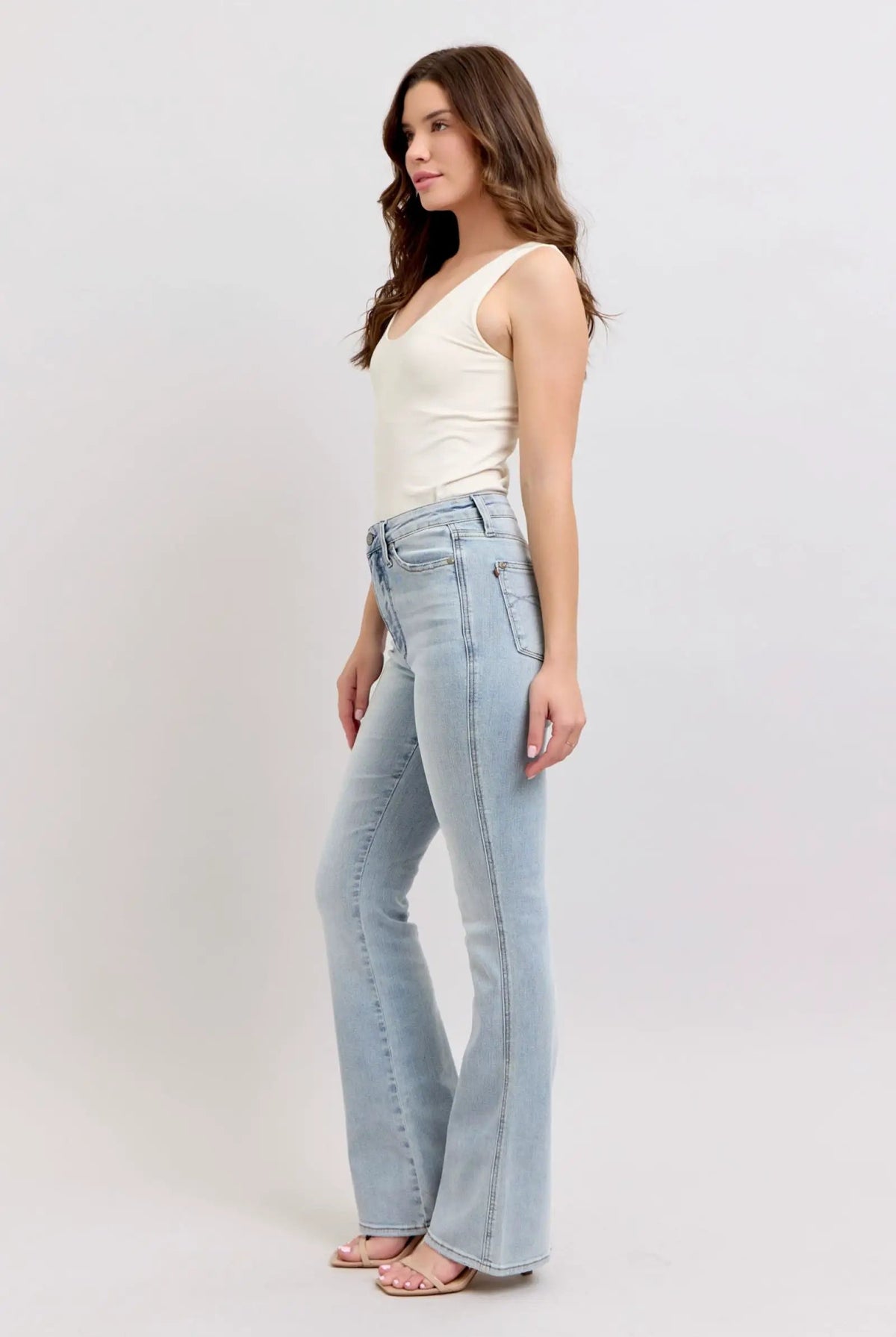 Judy Blue The High Waisted Tummy Control Light Wash Bootcut Denim Jeans: SHORT, REG, LONG Inseam - Jeans Judy Blue High Waisted SHORT Inseam Embroidered Back Pockets Bootcut Denim Jeans