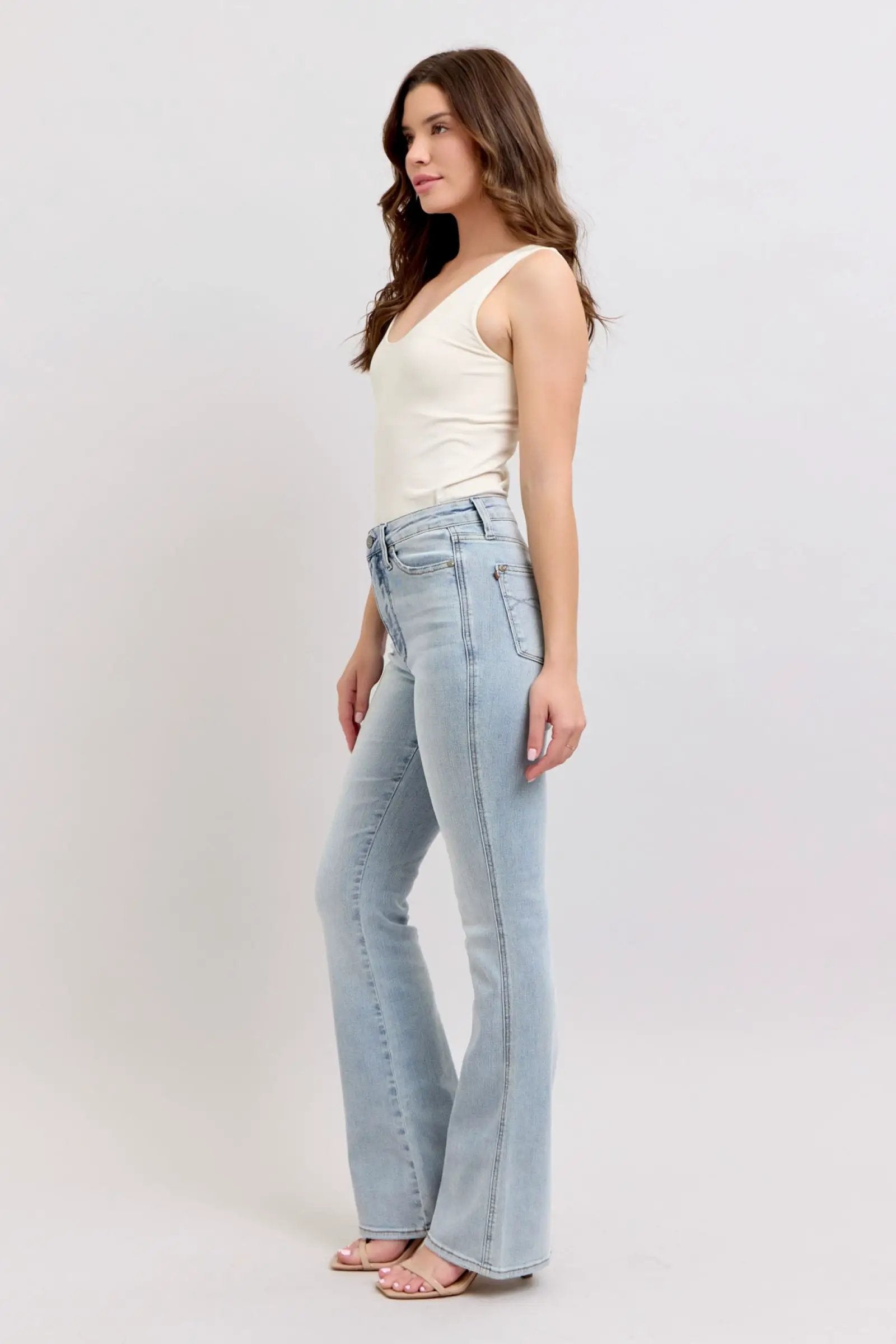Judy Blue The High Waisted Tummy Control Light Wash Bootcut Denim Jeans: SHORT, REG, LONG Inseam - Jeans Judy Blue High Waisted SHORT Inseam Embroidered Back Pockets Bootcut Denim Jeans