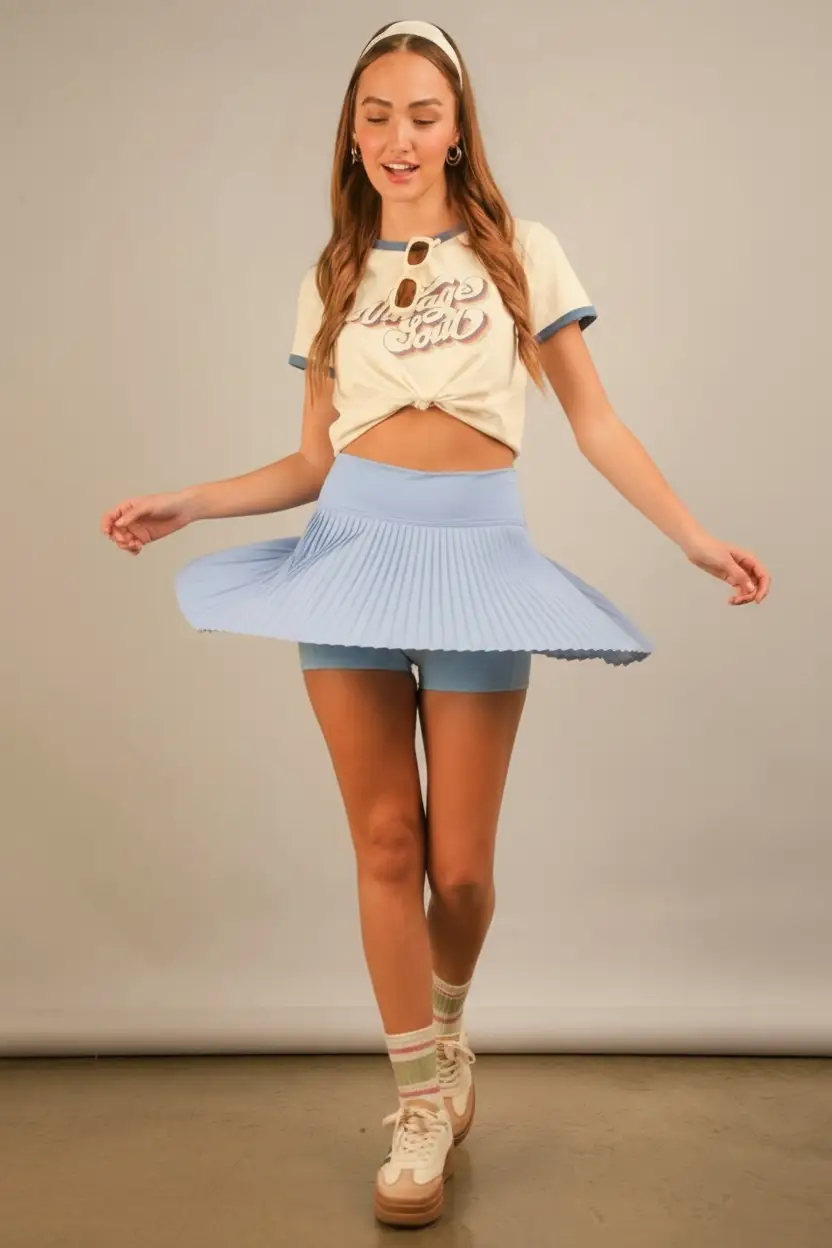 New In Pleated Activewear Skirt with Shorts - Activewear