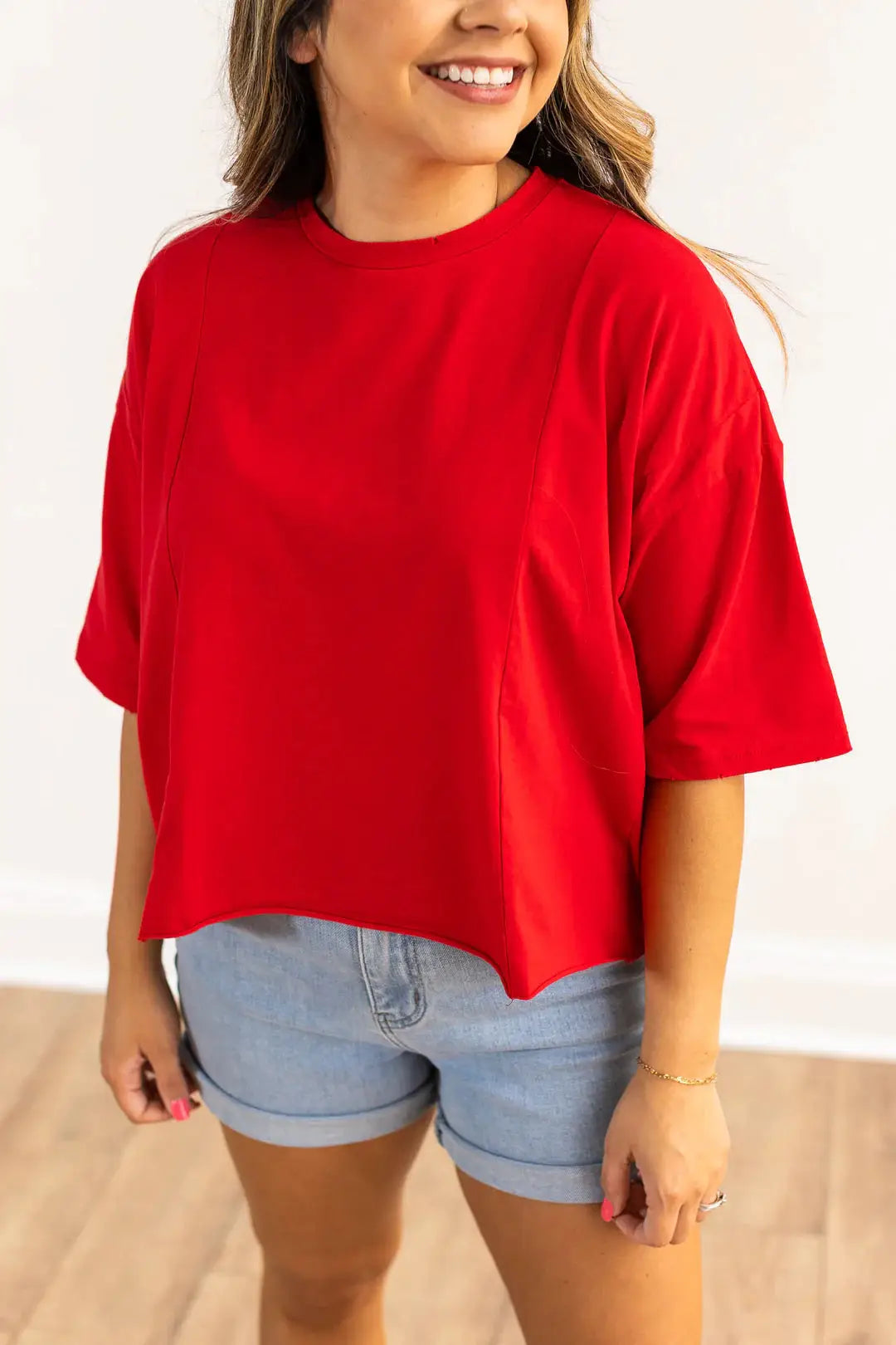Grace & Emma Perfect Company Boxy Crop in Cherry Red - T-Shirts