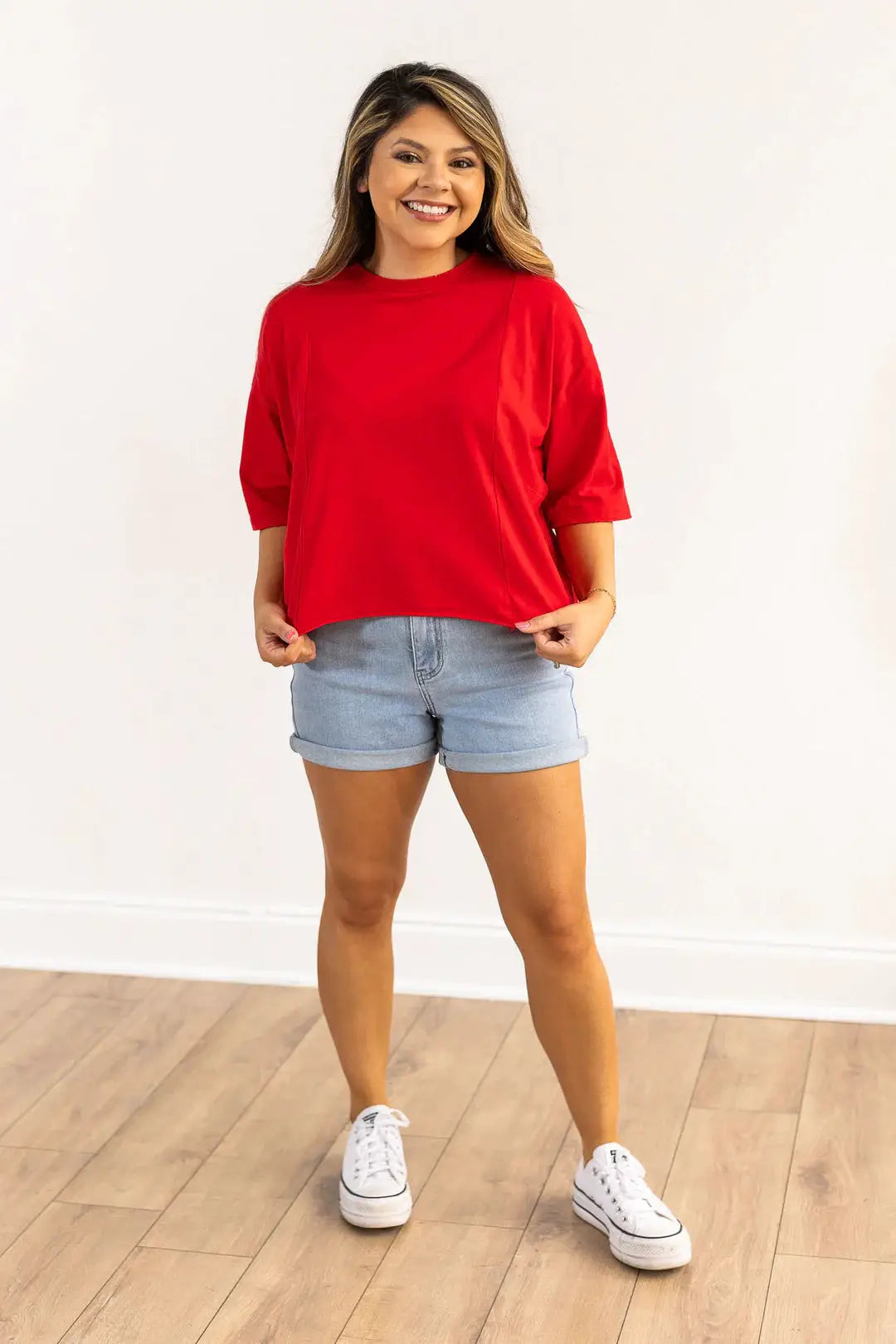 Grace & Emma Perfect Company Boxy Crop in Cherry Red - T-Shirts