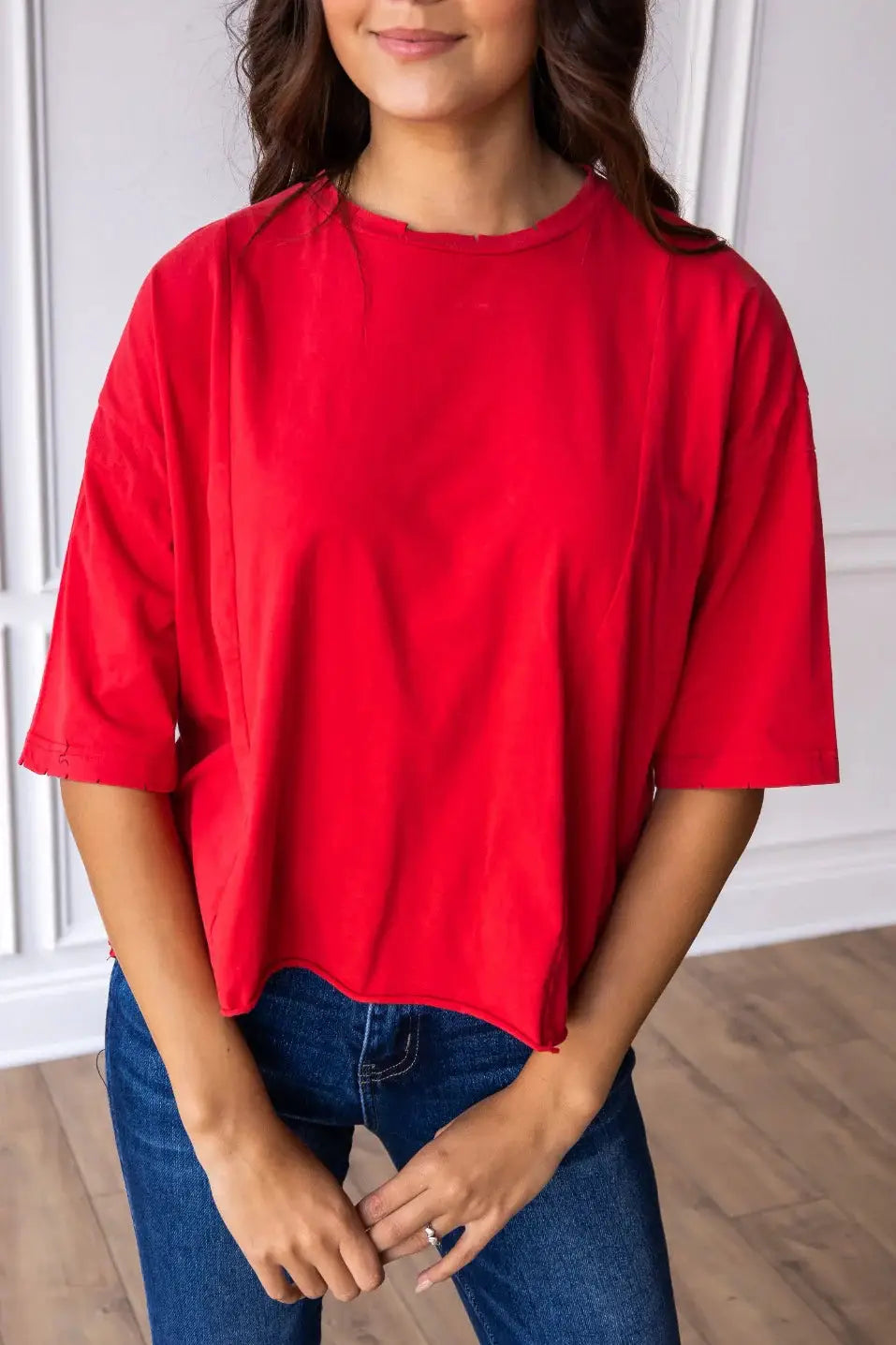 Grace & Emma Perfect Company Boxy Crop in Cherry Red - T-Shirts