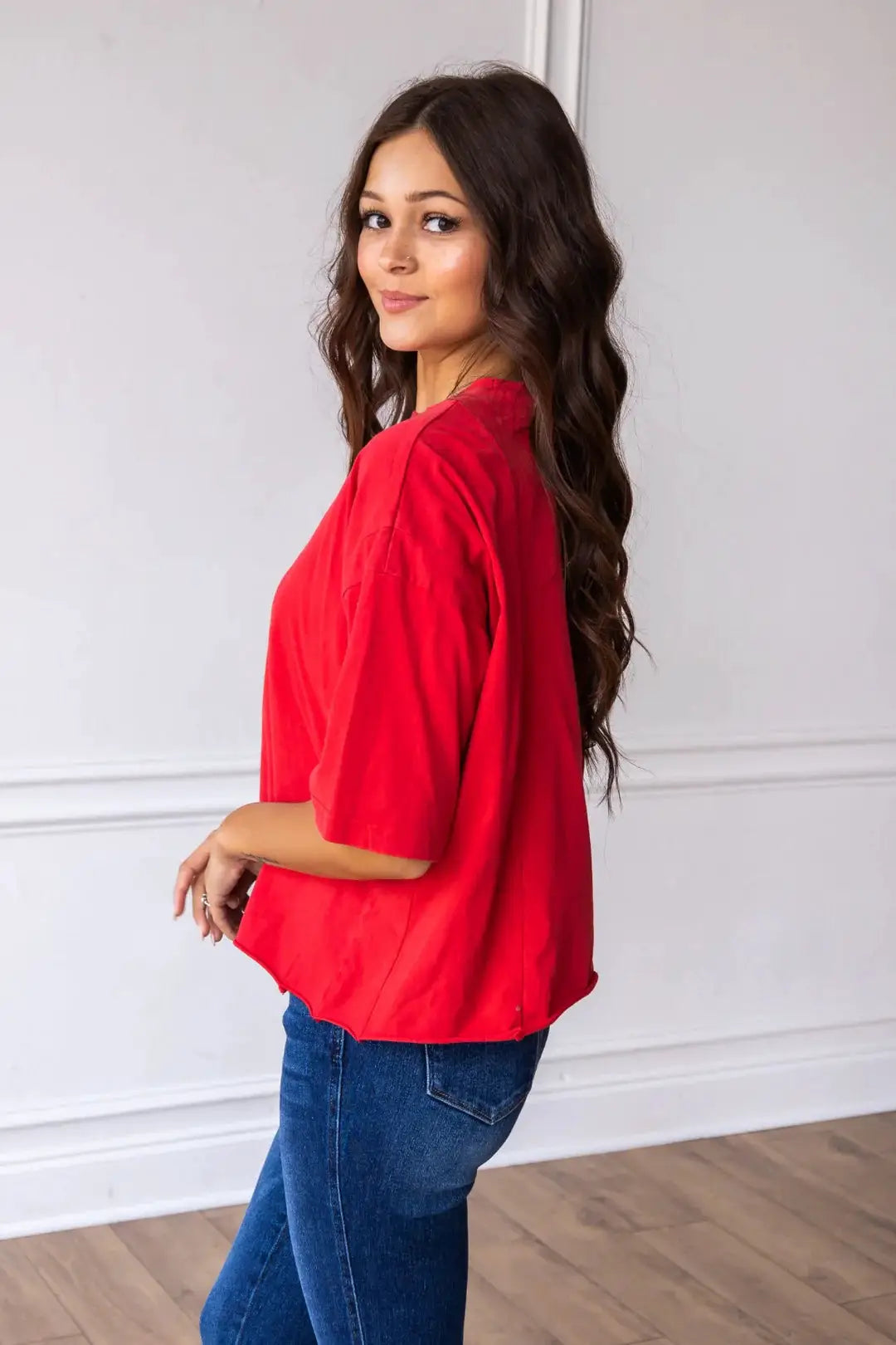 Grace & Emma Perfect Company Boxy Crop in Cherry Red - T-Shirts