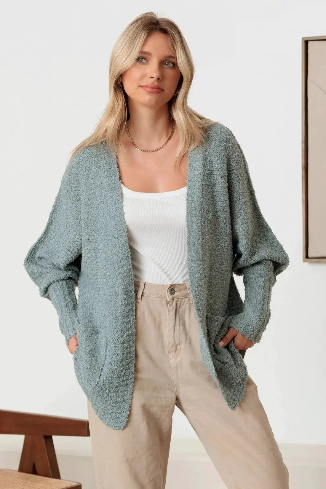 New In Knit Textured Two Pocket Open Front Cardigan - Cardigans