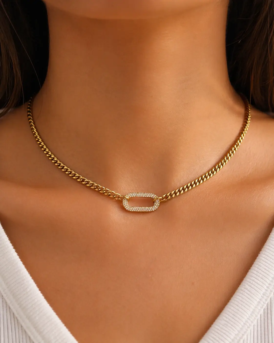 Savvy Bling The Pave Golden Link Luxe Necklace (Water Resistant) - Necklaces