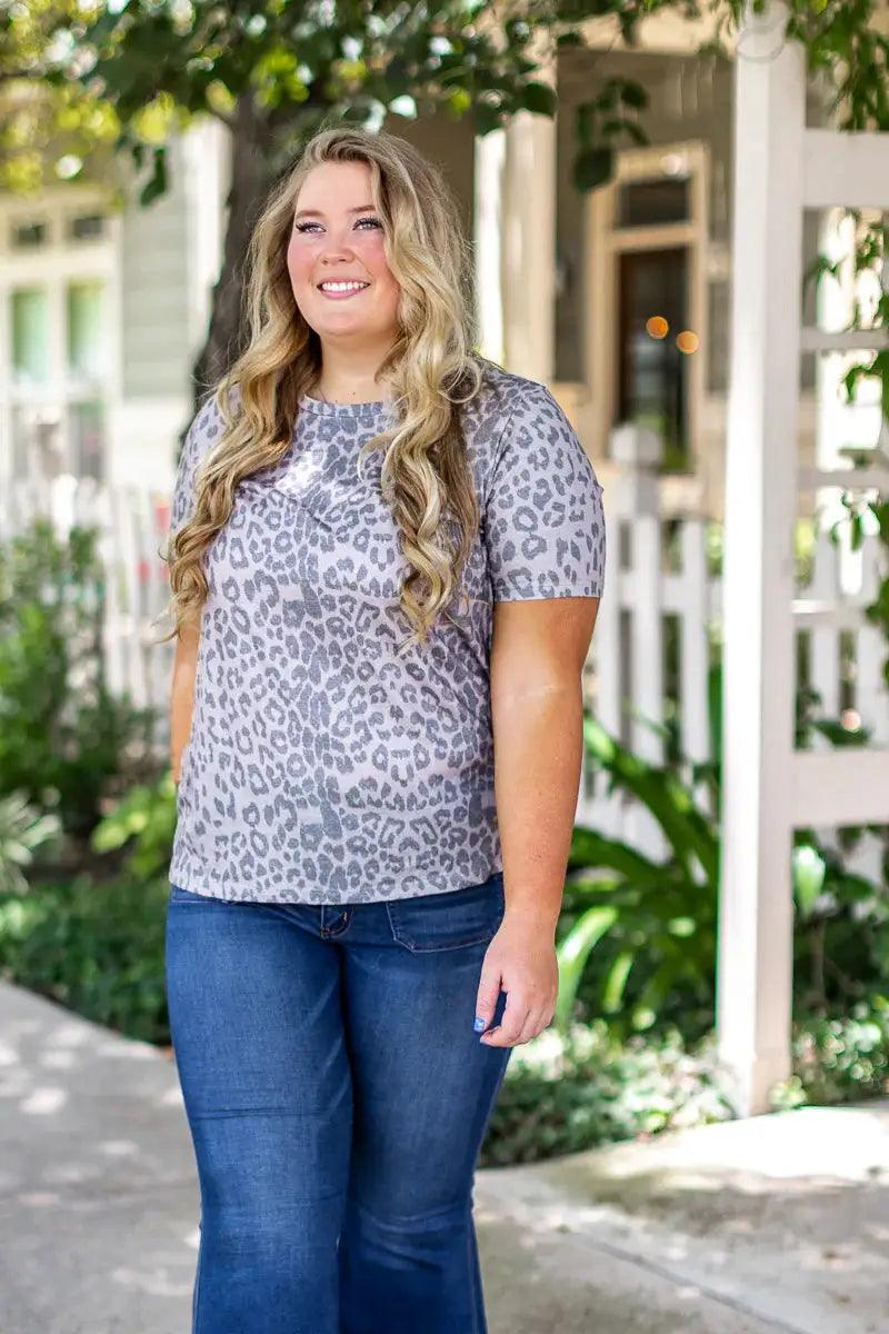 Grace & Emma Vintage Leopard Crewneck Tee - T-Shirts