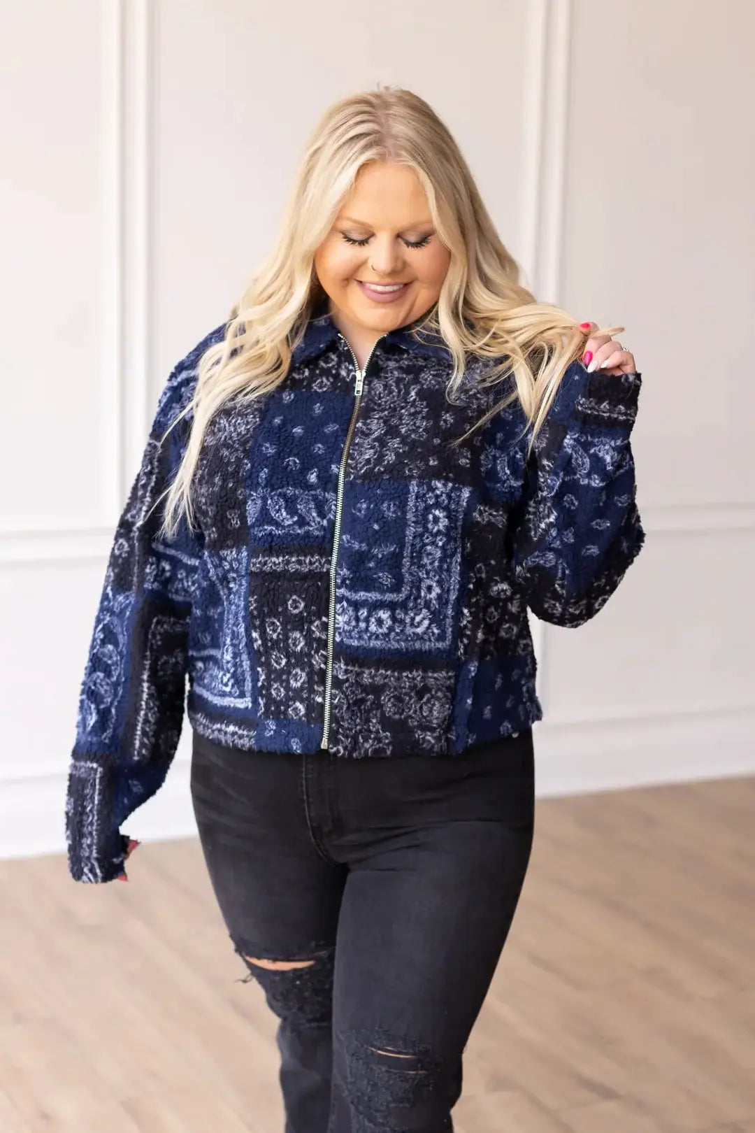 Grace & Emma Bandana Print Western Sherpa - Coats & Jackets