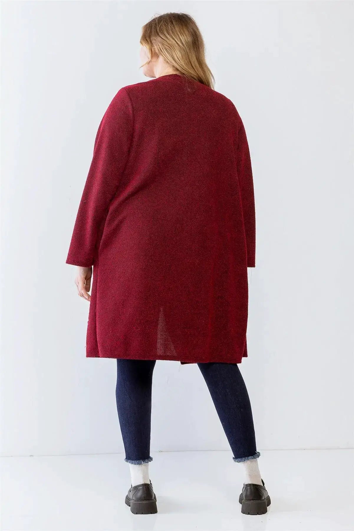 Janette Plus Plus Size Wine Asymmetrical Relaxed Fit Cardigan - Cardigans