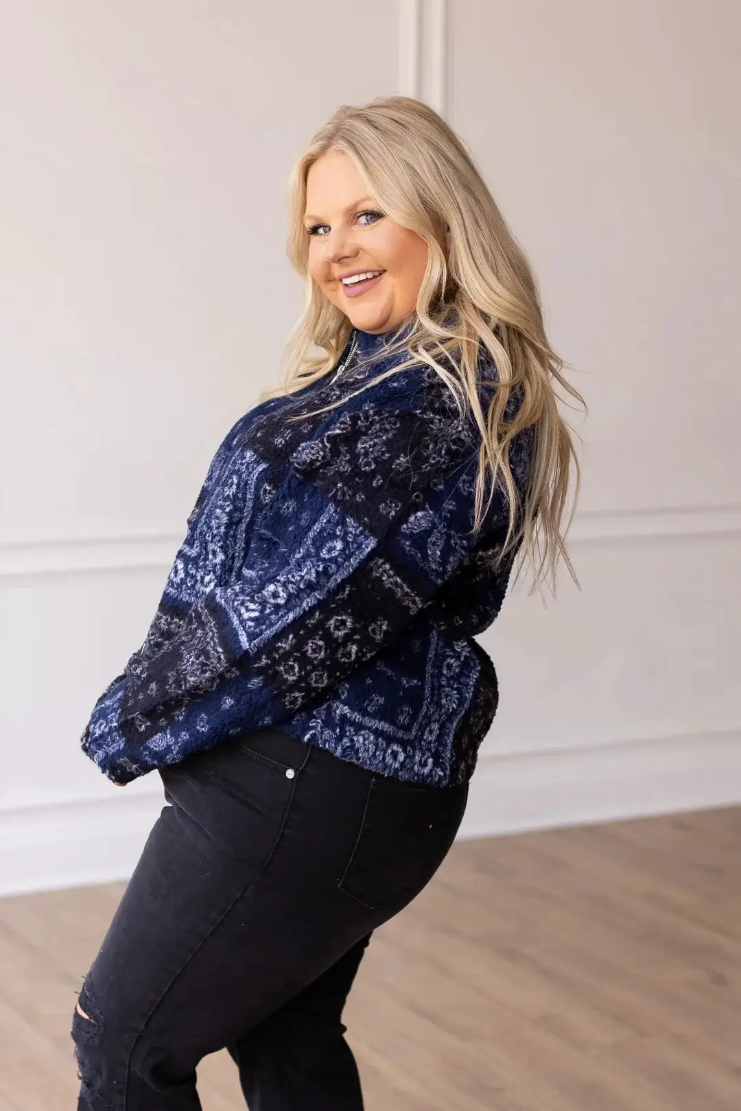 Grace & Emma Bandana Print Western Sherpa - Coats & Jackets