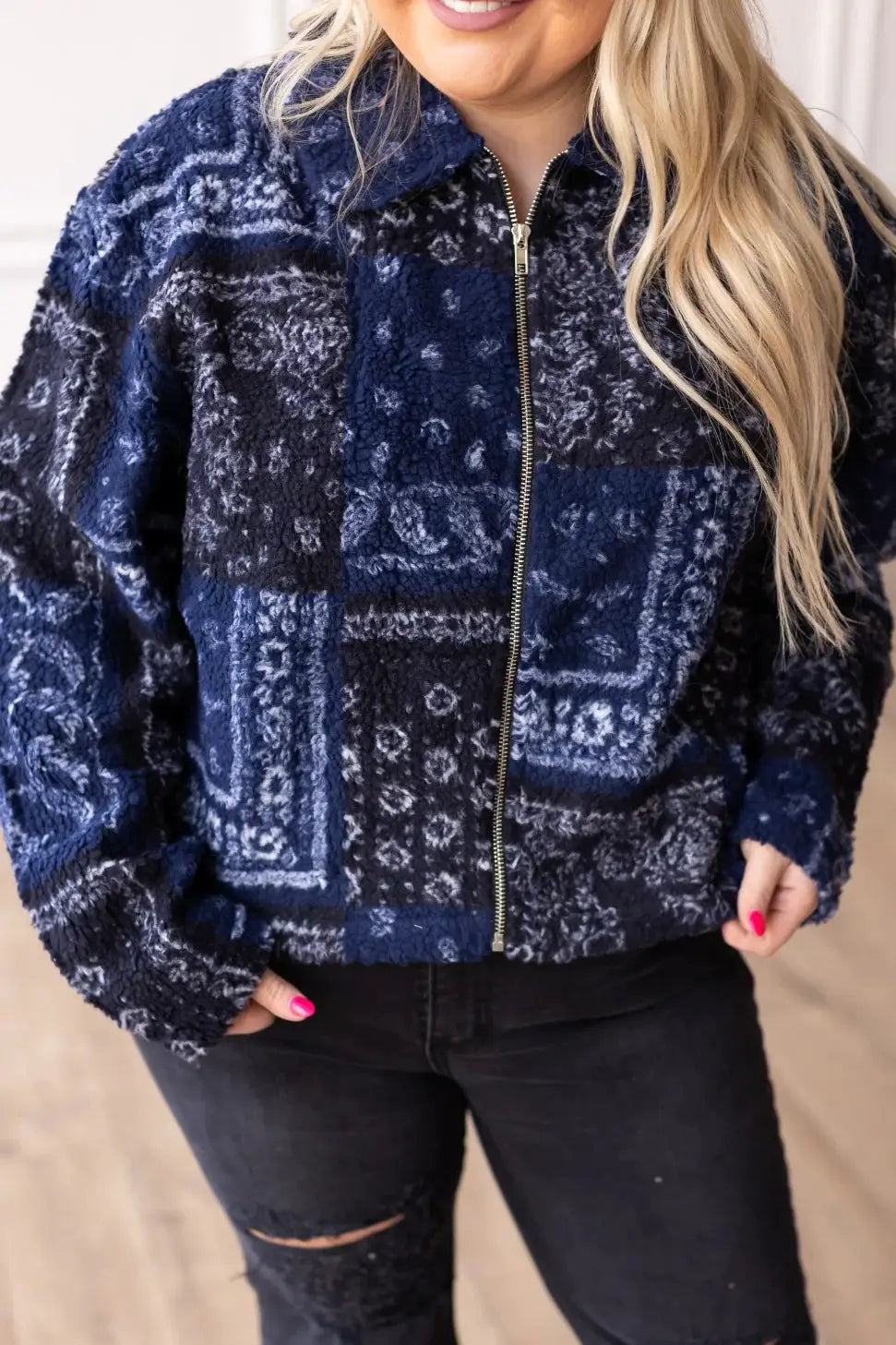 Grace & Emma Bandana Print Western Sherpa - Coats & Jackets