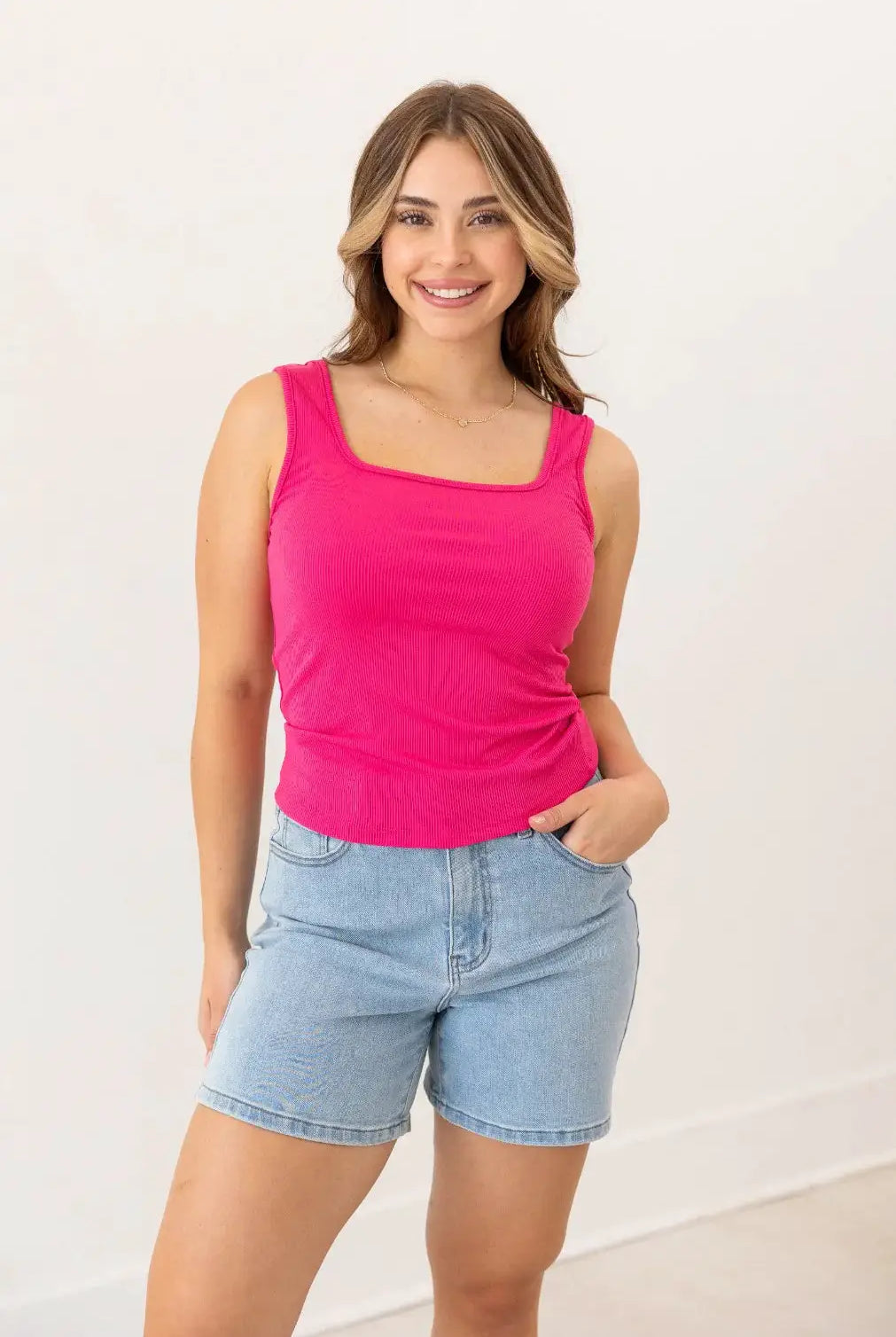 Grace & Emma Bella Square Neck Rib Knit Tank Top - Tank Tops ribbed tank top