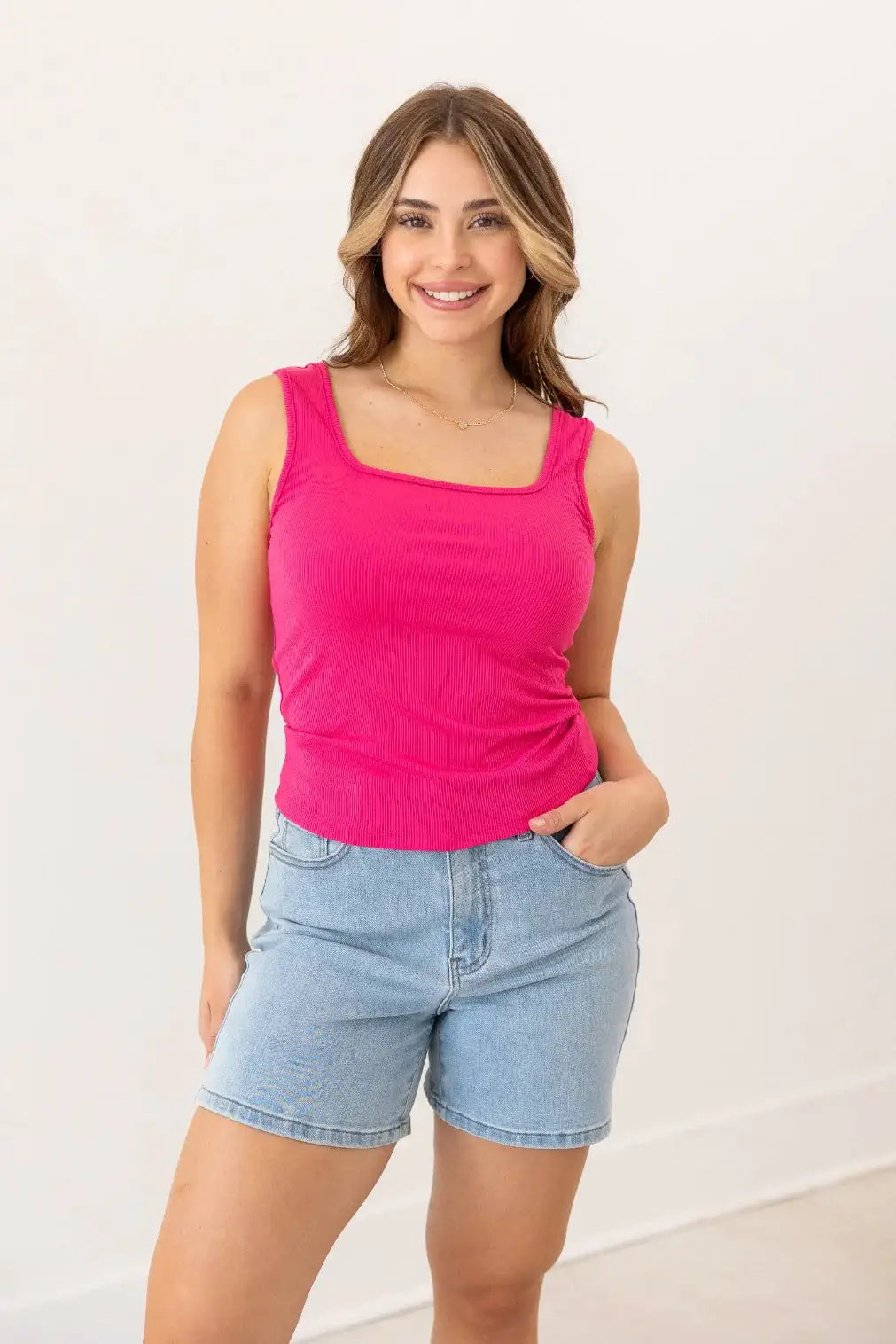 Grace & Emma Bella Square Neck Rib Knit Tank Top - Tank Tops ribbed tank top
