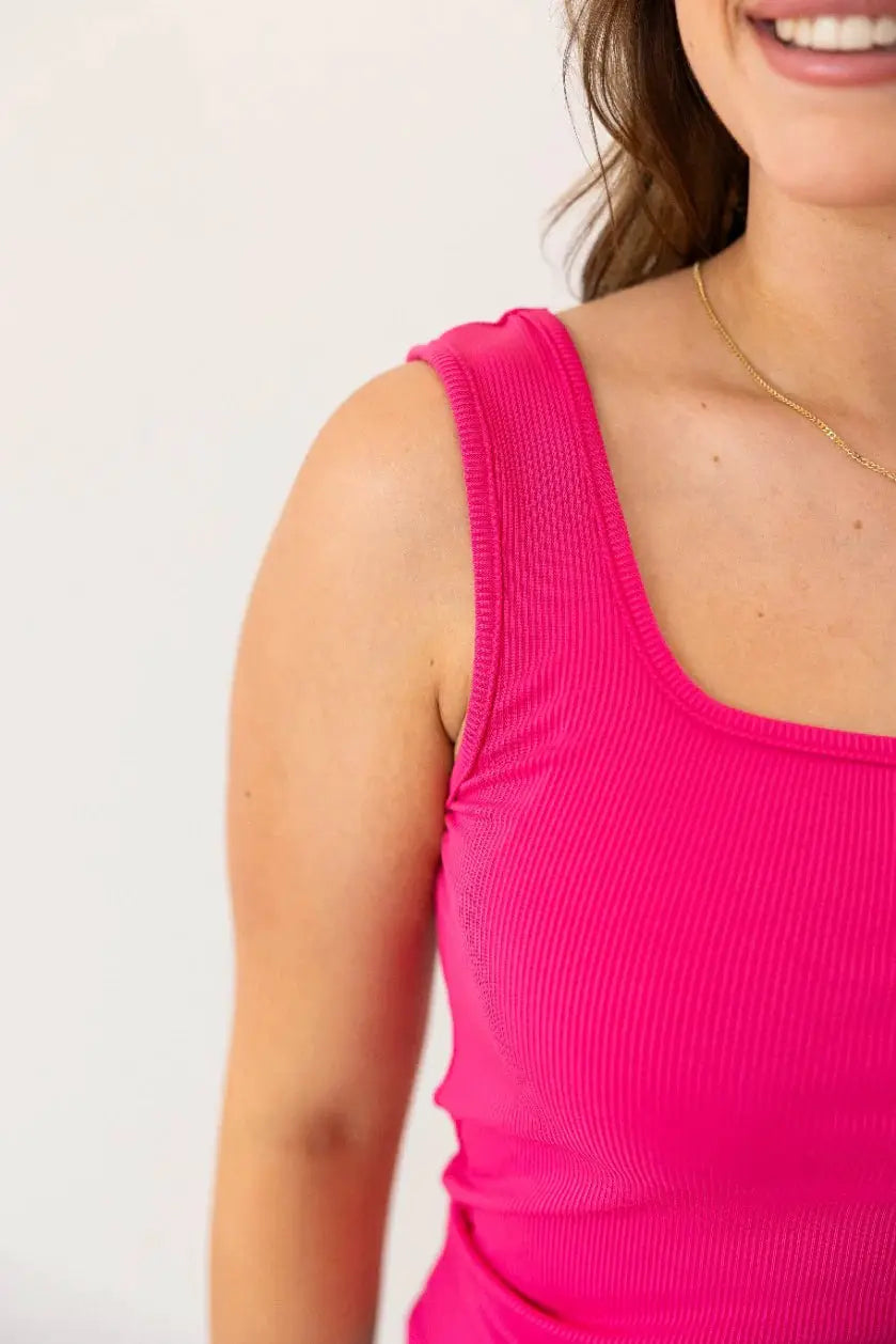 Grace & Emma Bella Square Neck Rib Knit Tank Top - Tank Tops ribbed tank top