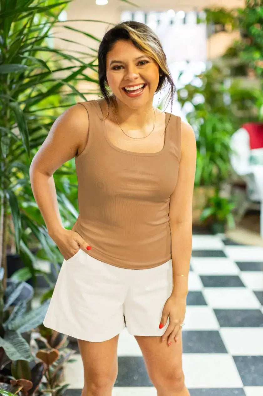 Grace & Emma Bella Square Neck Rib Knit Tank Top - Tank Tops ribbed tank top