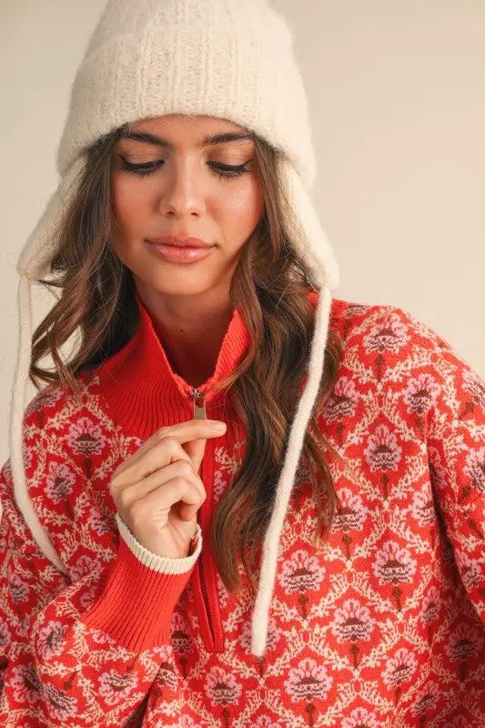 &MERCI &merci - Amber Glow Floral Half-Zip Mock Neck Pullover - Sweaters